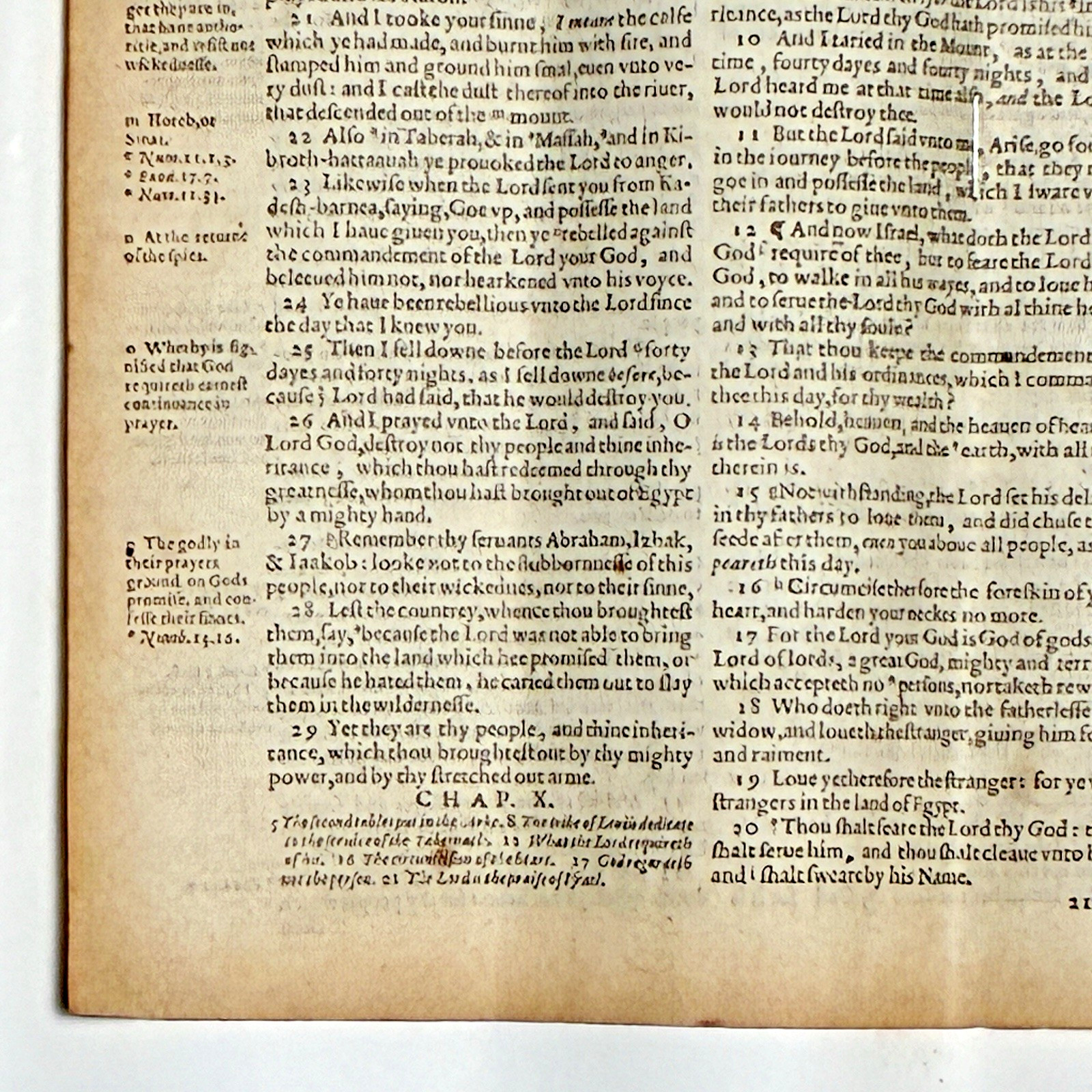 Original 1594 English Bible Leaf — Deuteronomy 9-10 — Robert Barker, London