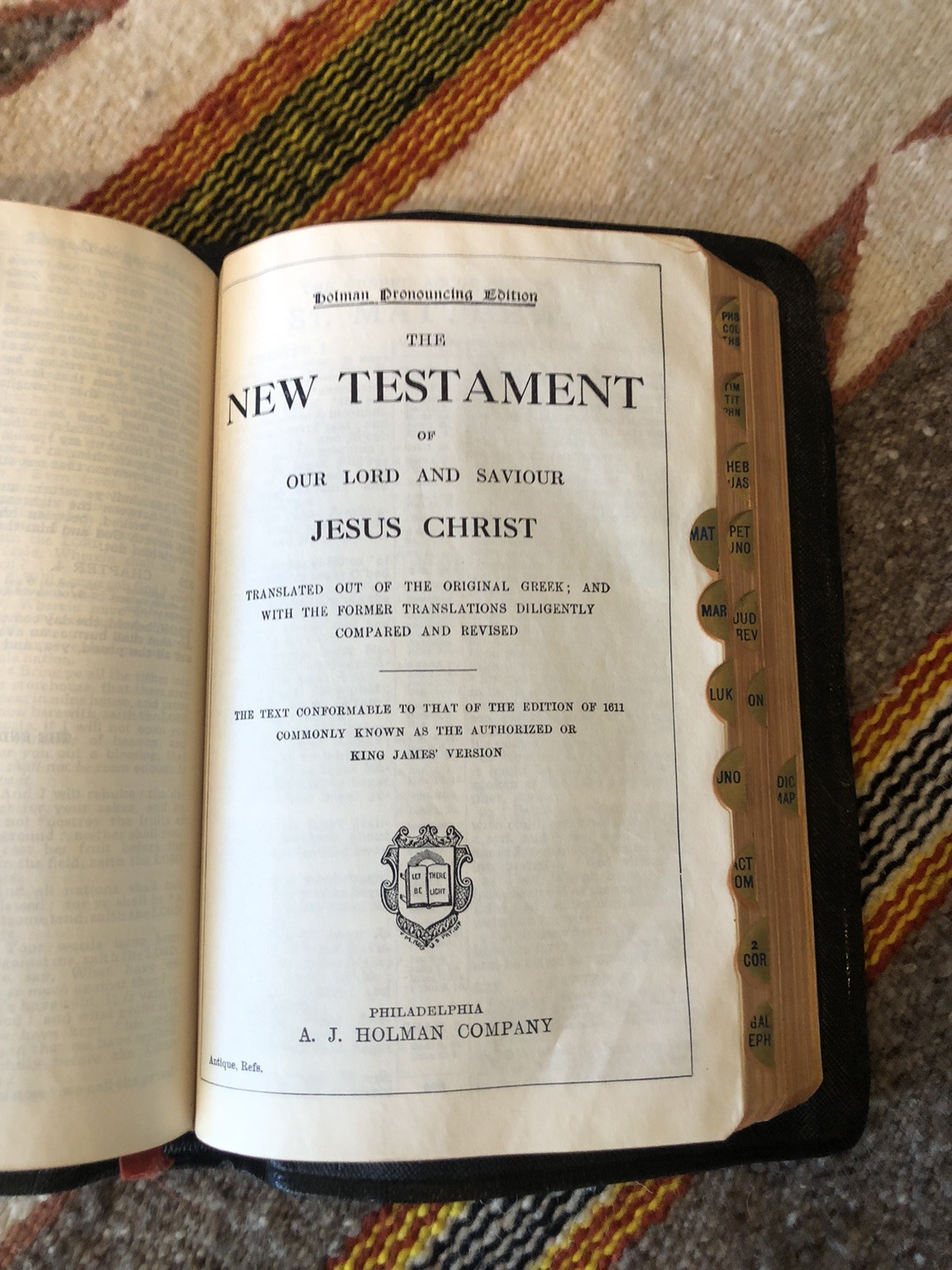 Antique Holy Bible KJV Holman Reference Edition Black Morocco Lthr., Indexed