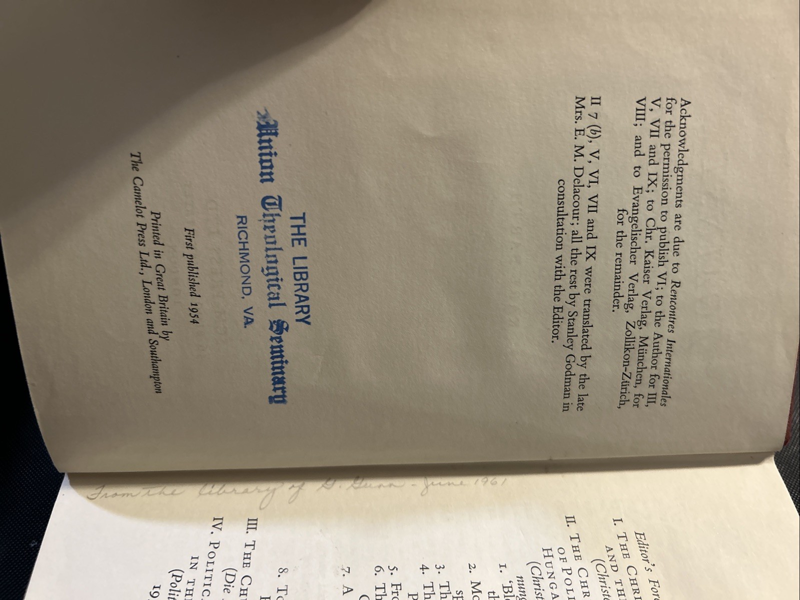 Rare Book, 1954, Against The Stream Shorter Post-war Writings 1946-52 Karl Barth