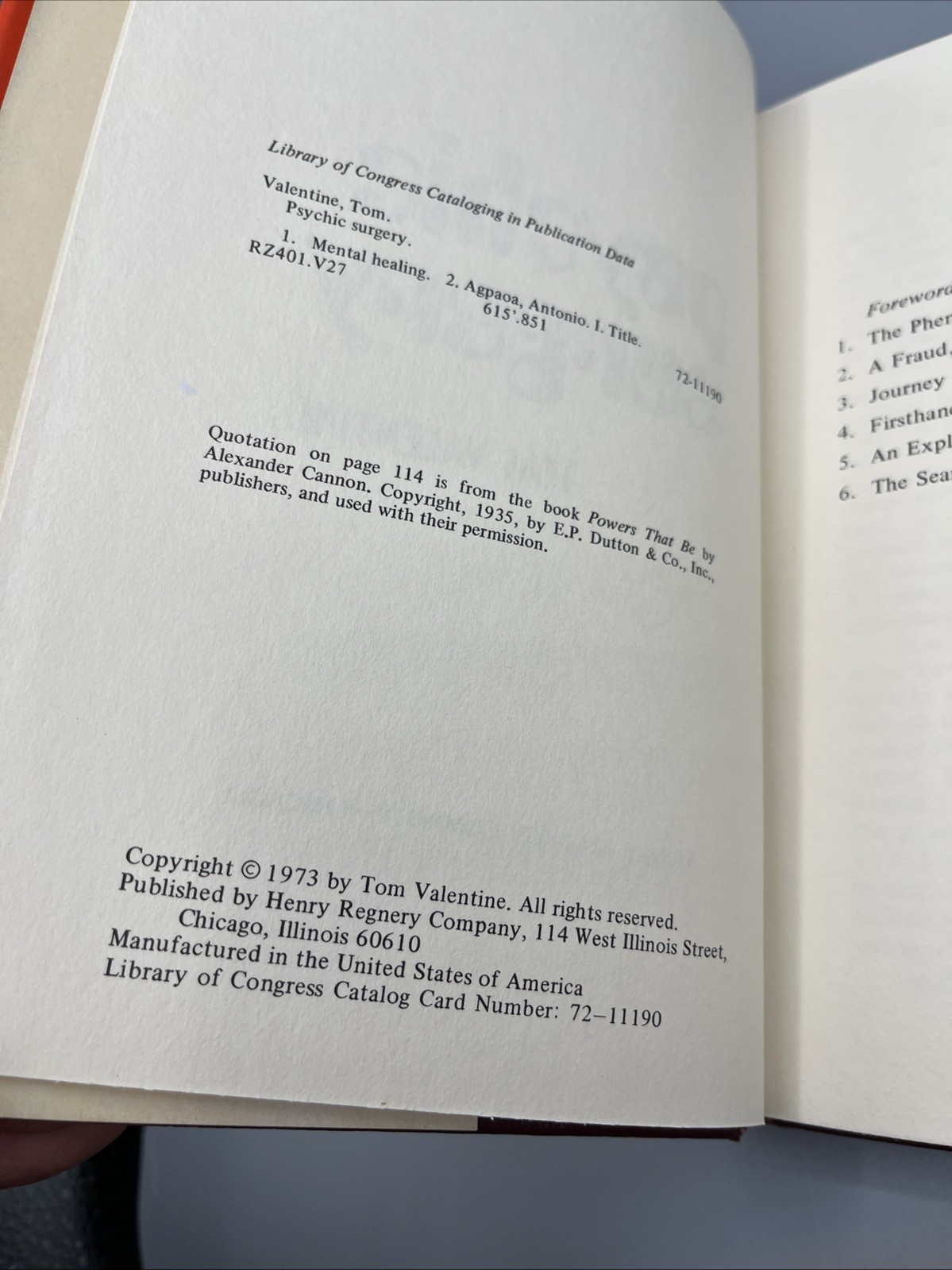1973 “Psychic Surgery” by Tom Valentine Inscribed 1st Edition Dust Jacket
