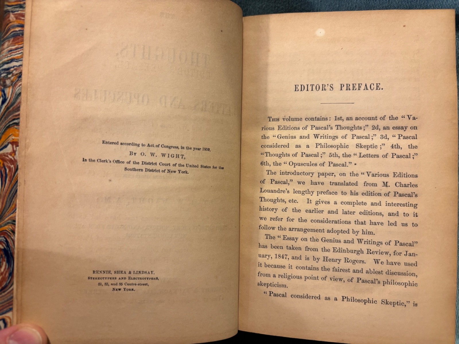 Pascal’s Works. Thoughts, Letters, & Opuscules. 1859. Fine binding. Beautiful!