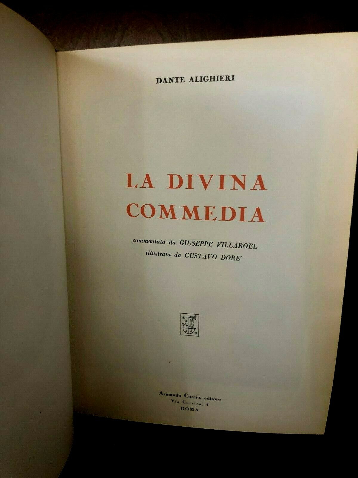 La Divina Comedia Dante Alighieri Armando Curcio Editore 1959.Italian Language.