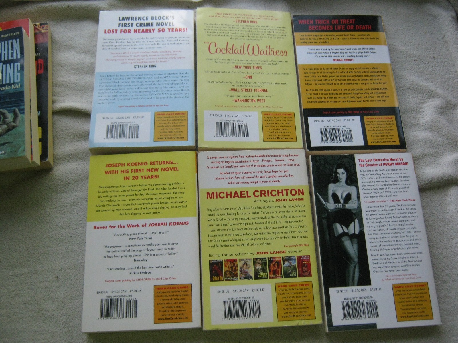 6 HARD CASE CRIME – LAWRENCE BLOCK – MICHAEL CRICHTON – JAMES M CAIN – GARDNER