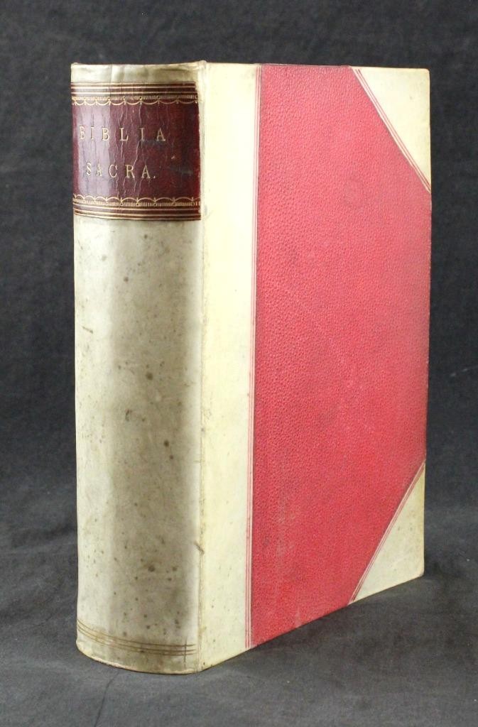c1880’s BIBLIA SACRA, VULGATE EDITION, HOLY BIBLE, VELLUM BINDING, PARIS