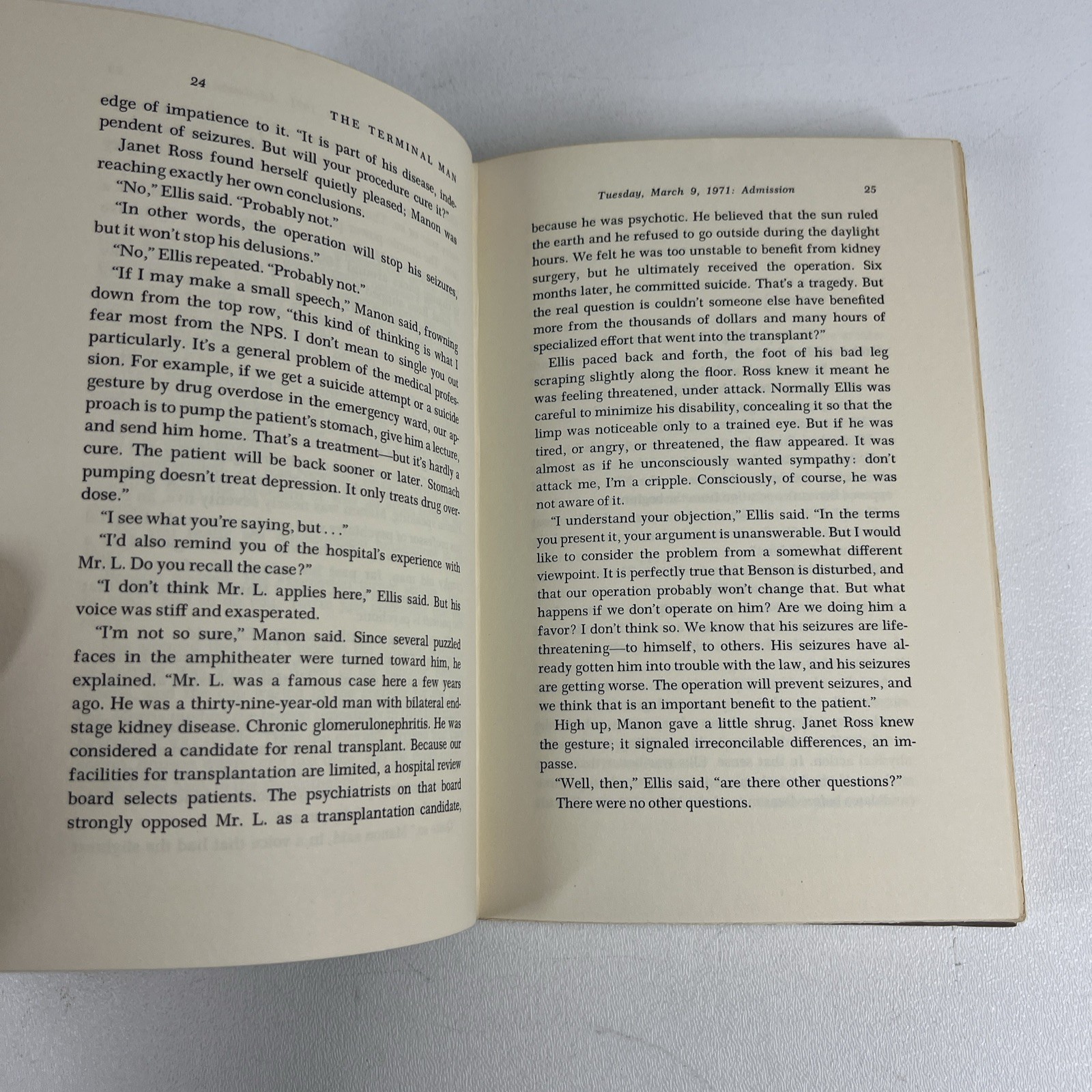 The Terminal Man Michael Crichton 1st Edition 1972 HC DJ Vintage