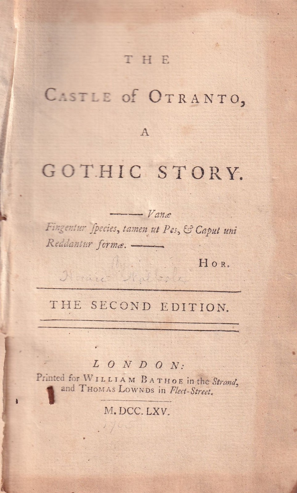 Hugh Walpole / The Castle of Otranto A Gothic Story 1765 2nd edition