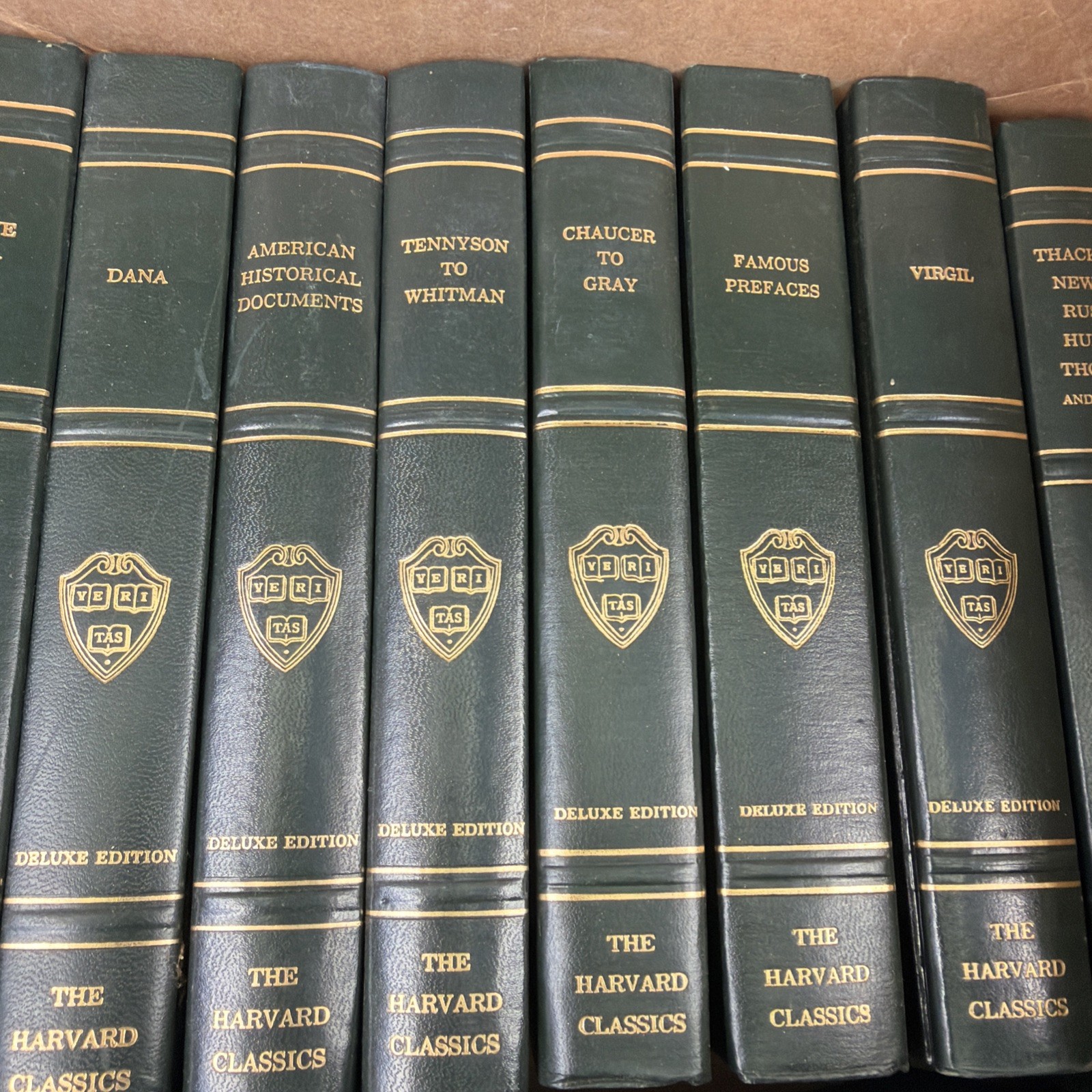 Lot of 15 The Harvard Classics 1969 Deluxe Edition Green & Gold Faux Leather HC