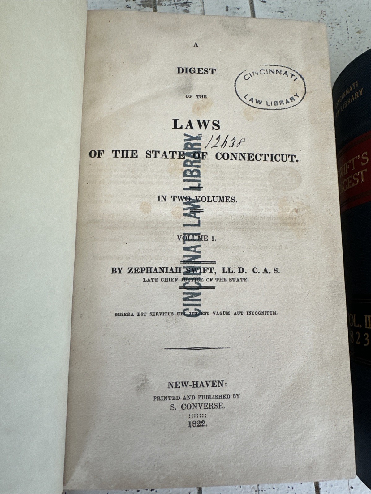 Set 2 Antique 1822–1823 A Digest Laws of the State Connecticut Swifts Digest