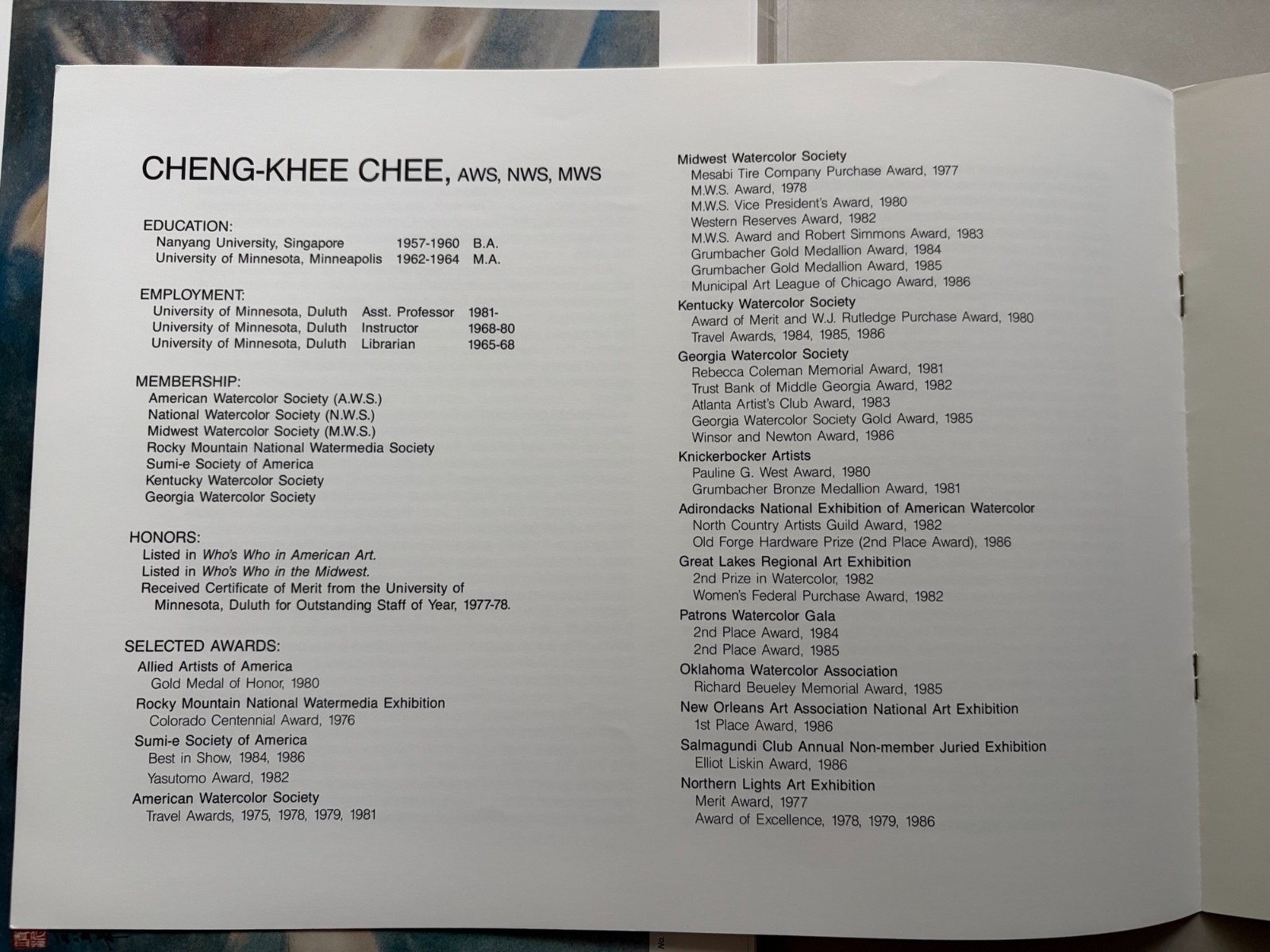 SIGNED !! Cheng-Khee Chee Watercolors Folder w/ 26 color plates and description