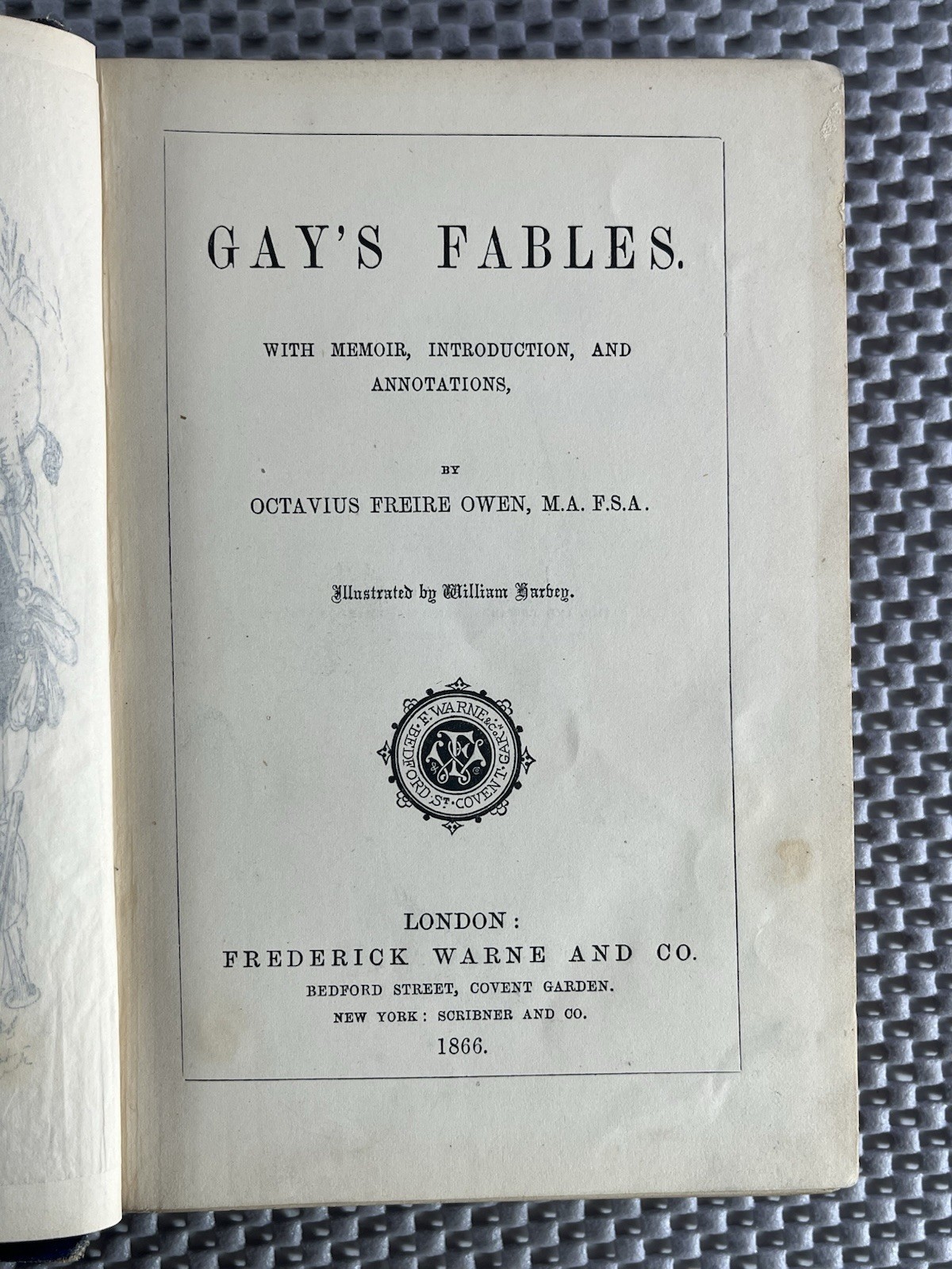 Antique 1866 ~ Gay’s Fables ~ John Gay ~ William Harvey ~ Frederick Warne