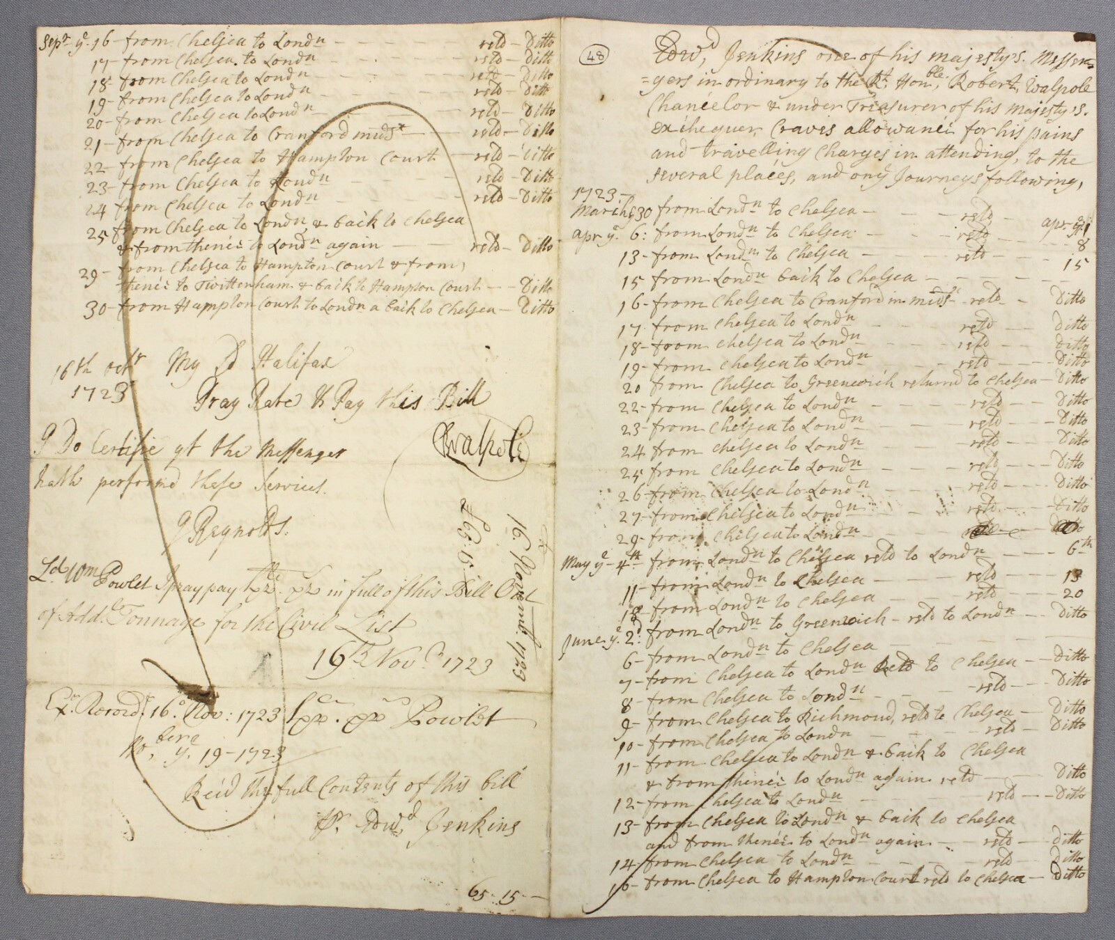 1723 Robert Walpole Manuscript – See Video – Signed Expense Bill Prime Minister