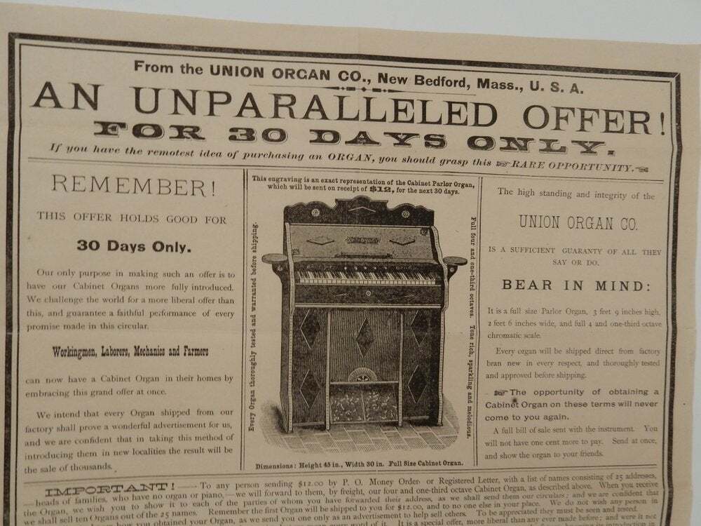 Union Organ Co / UNPARALLELED OFFER | FOR 30 DAYS ONLY | If you have 1st ed 1883