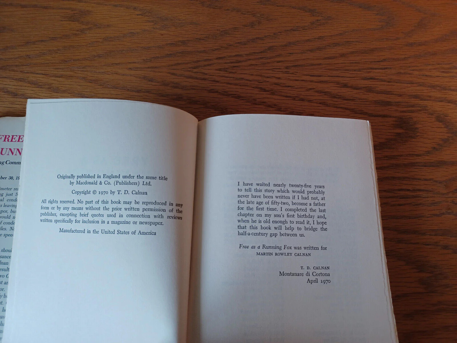 Free As A Running Fox T D Calnan 1970 Book Club Edition Dial Press