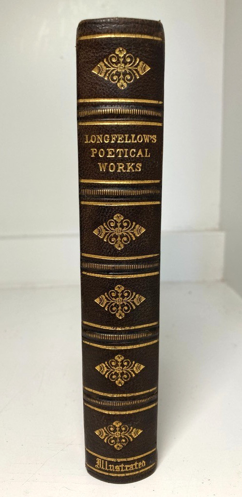 1869 Longfellow Poetical Works Illustrated Full Leather Gilt Binding AEG