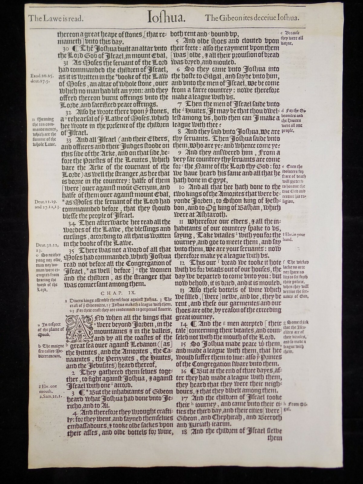 1583 Noblest Geneva Bible Folio- Book of Joshua Leaves- YOU PICK
