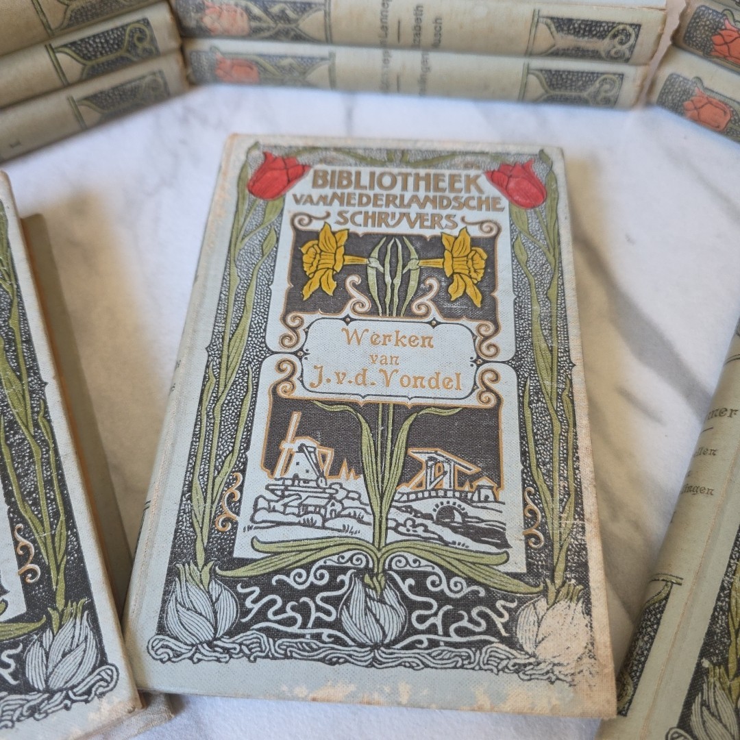 (20) Library Of Dutch Authors Bibliotheek Van Nederlandsche HC Art Nouveau Cover