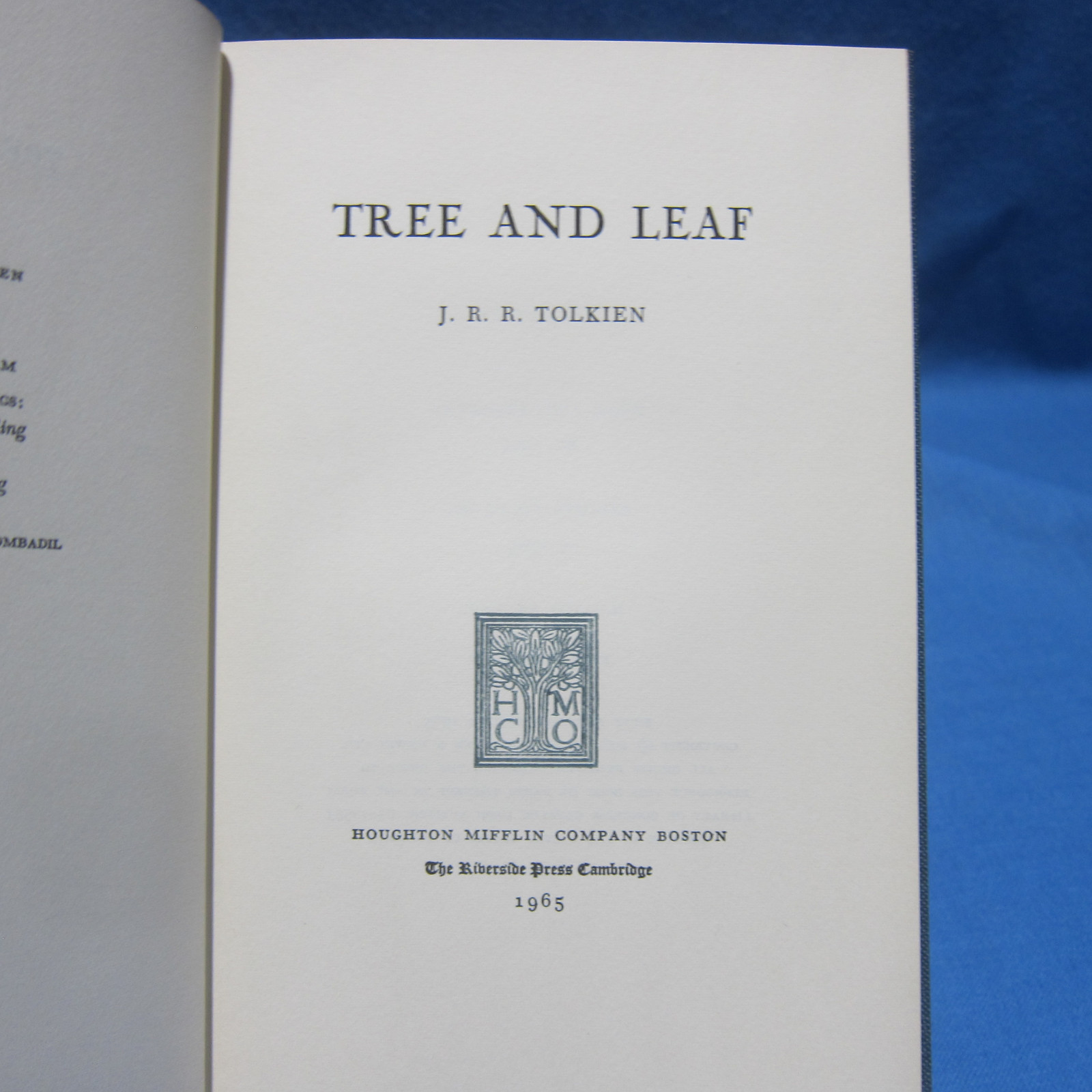 1965 TREE AND LEAF By J.R.R. TOLKIEN 1ST Printing 1st US Edition Stated