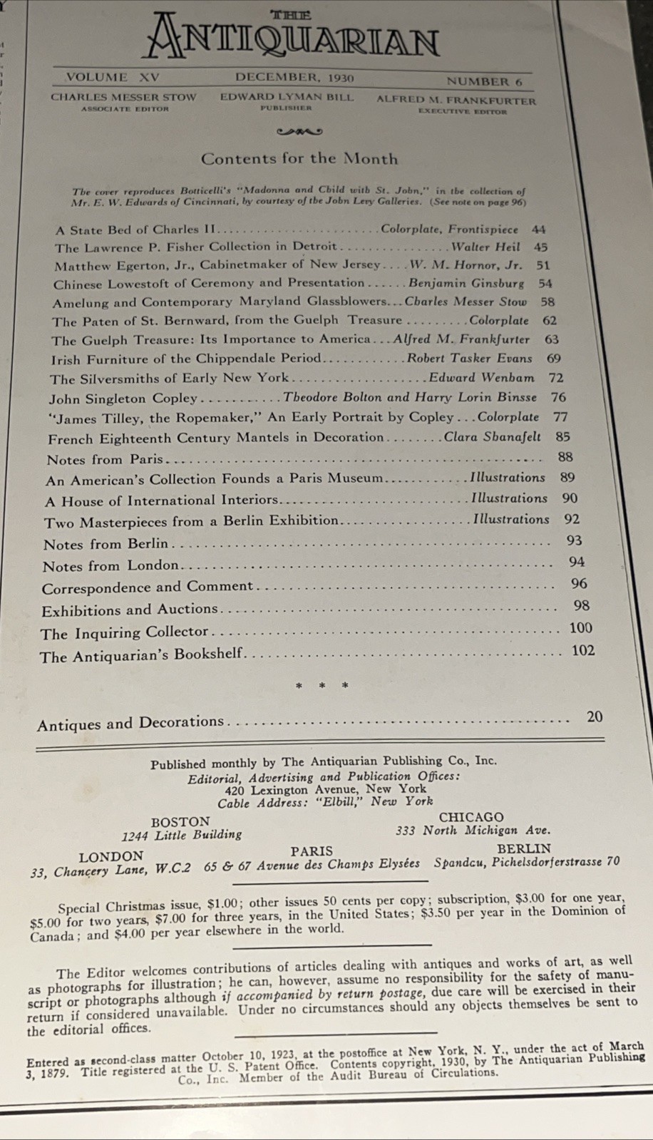 The Antiquarian Volume XV Number 6 December, 1930