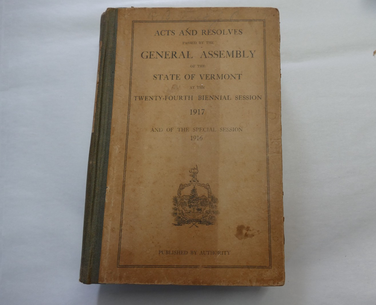 old book Acts & Resolves passed by the General Assembly State of Vermont 1917