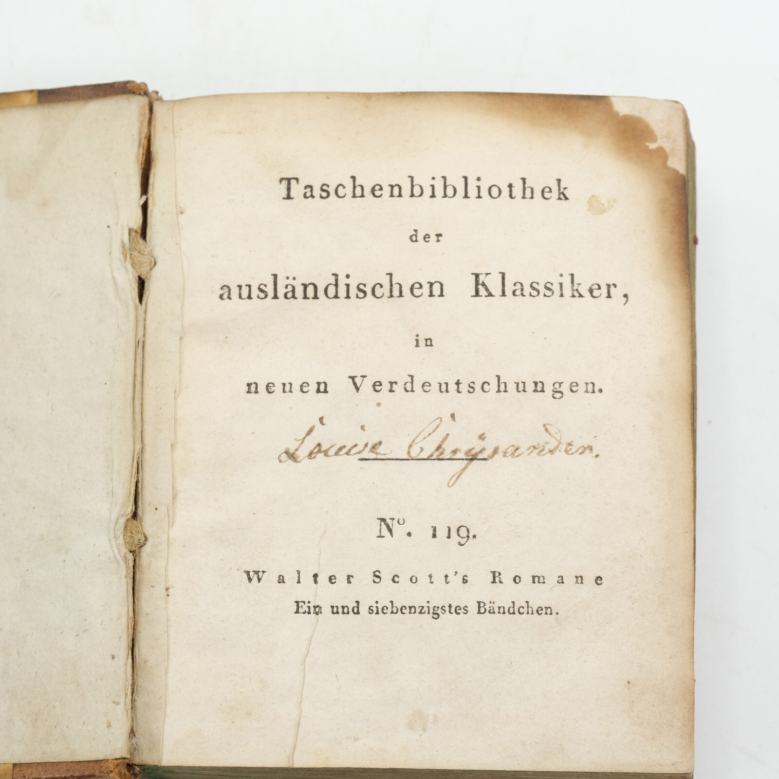 1825 Walter Scott’s “Romane” No. 119 German Translation Half Leather Cover Fair