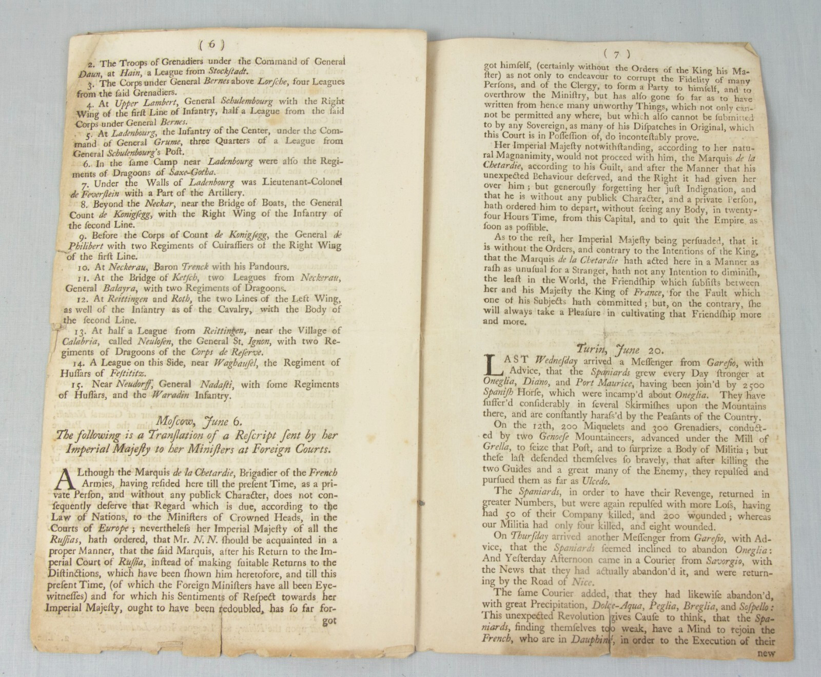 Austrian WAR of Succession – rare 1744 pamphlet – Passage RHINE Charles Lorraine