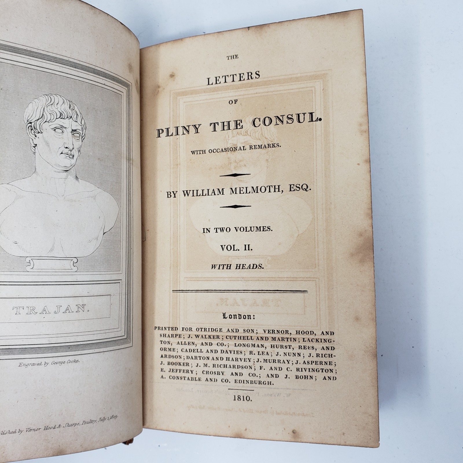 The Letters of Pliny the Consul Vol 2 by William Melmoth – 1810, Illustrated, HC