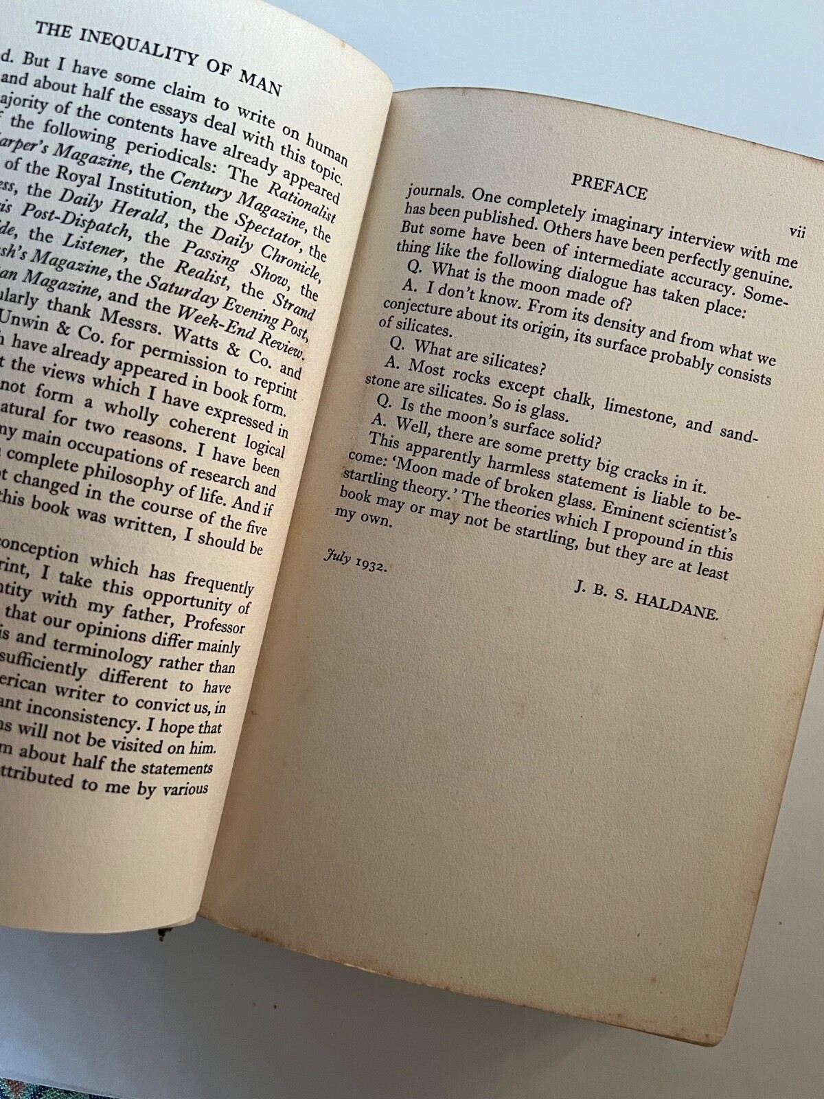 1932 Edition J.B.S. Haldane – The Inequality of Man Chatto & Windus Rare HC