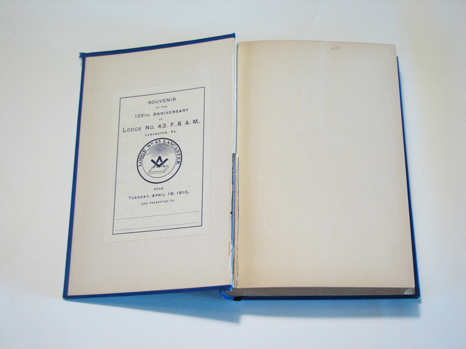History of Lodge No, 43, F and A.Masonic Mason Lancaster Co Pennsylvania PA
