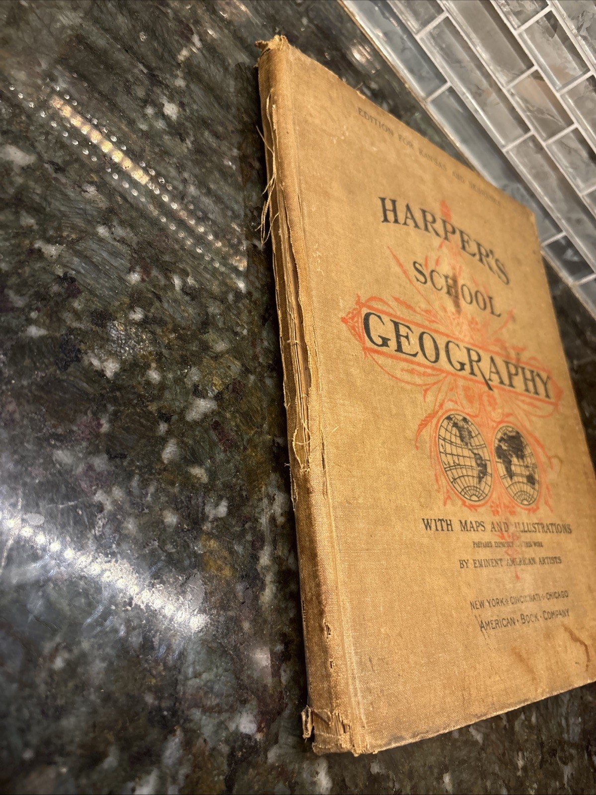 1896 Harper’s School Geography w/ Maps Illus. Antique Book Kansas & Nebraska