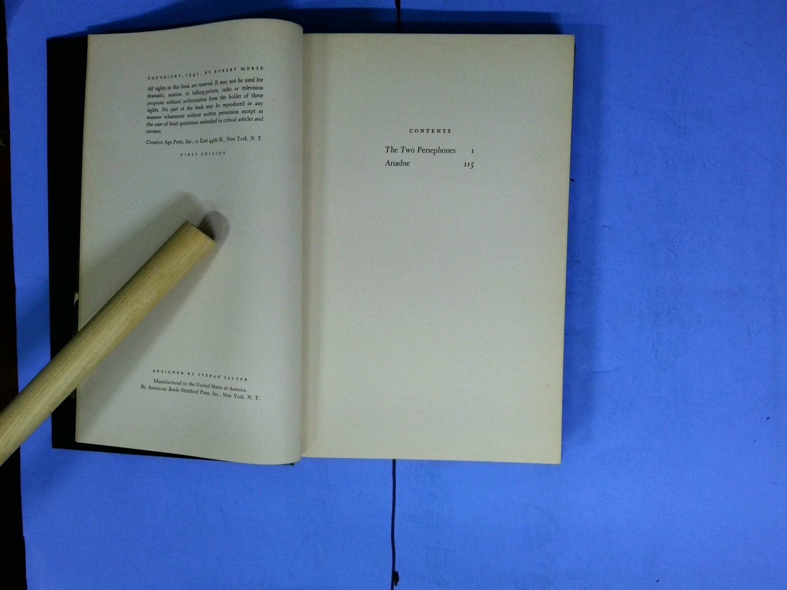 Morris Roberts the two Peresephones New York creative age press 1942