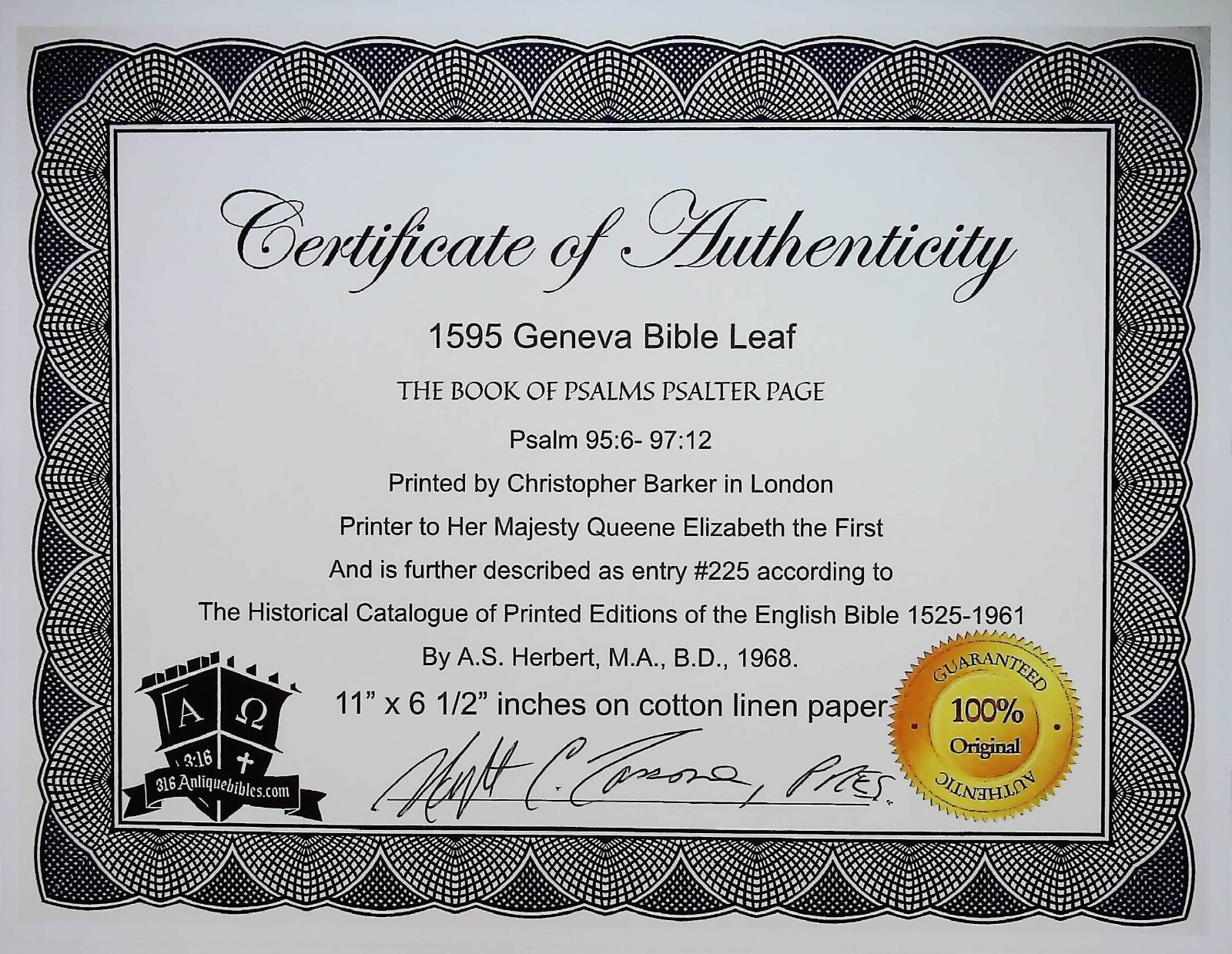 PSALM 95:6- 97:12 1595 GENEVA BIBLE FOLIO PSALTER LEAF, GREAT BIBLE TEXT , GC