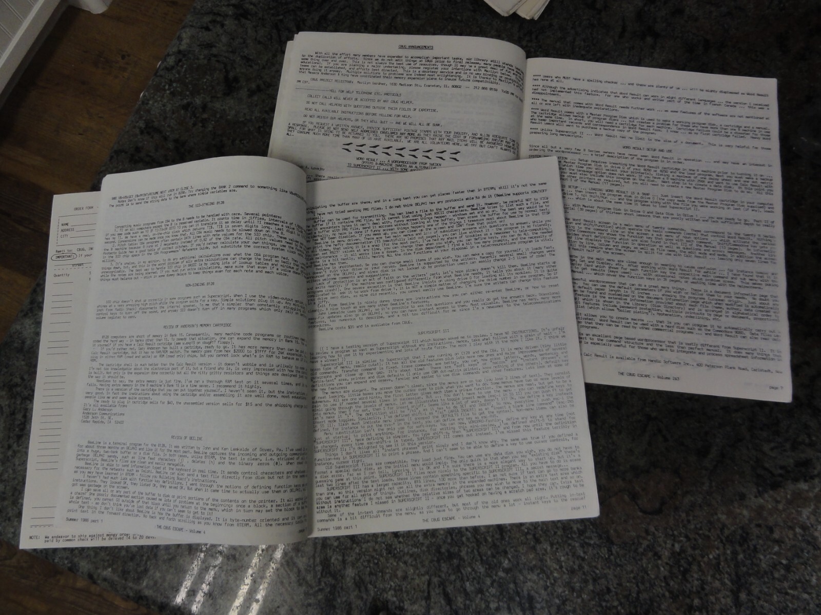 Commodore B128 Lot of 10 CBug Escape Chicago User’s Group 1st Issues 1985 + More