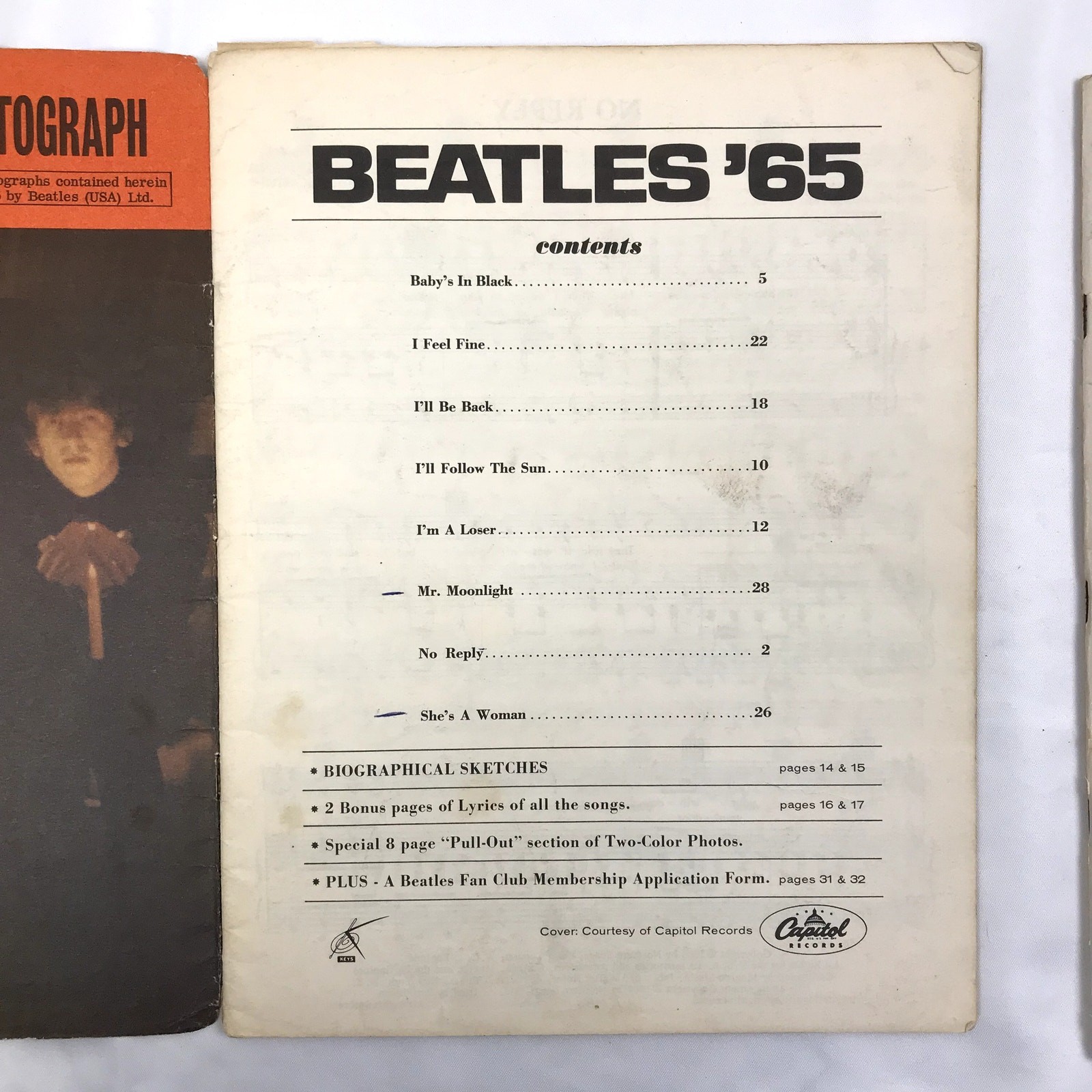 The Latest Beatle Souvenir Book & Beatles ’65 Sheet Music Capitol Records