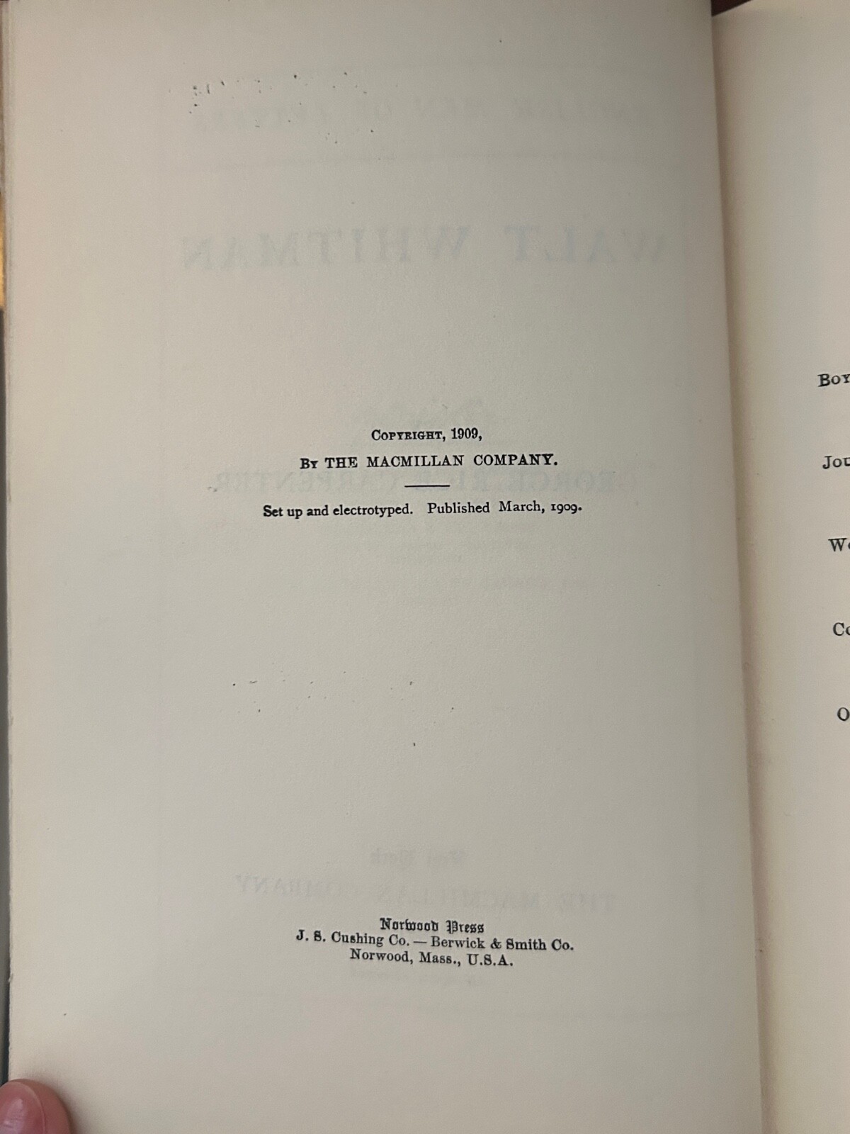English Men of Letters: Walt Whitman. Carpenter. 1924. HC.