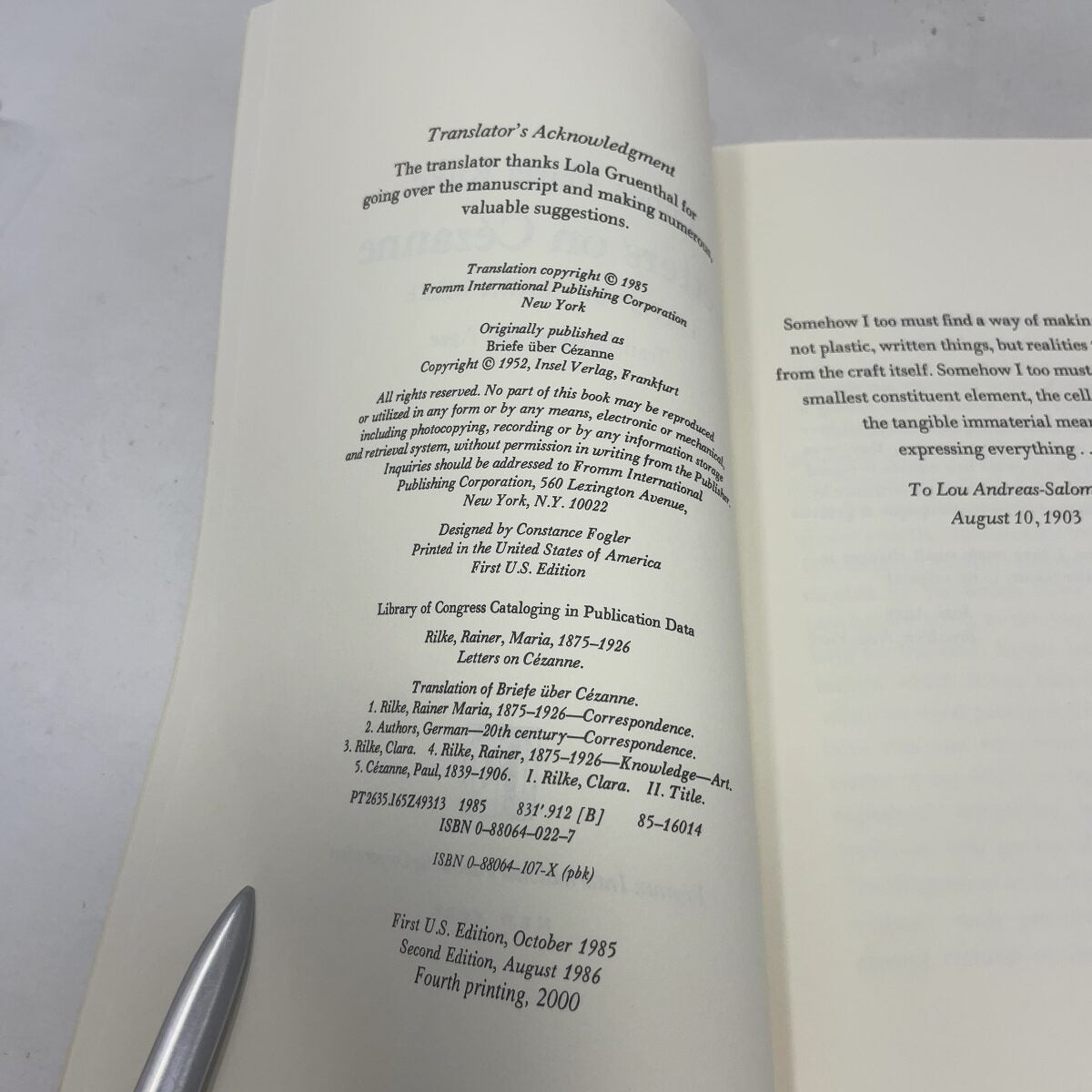 Letters on Cézanne by Rainer Maria Rilke PB 2nd Edition Like New 1986