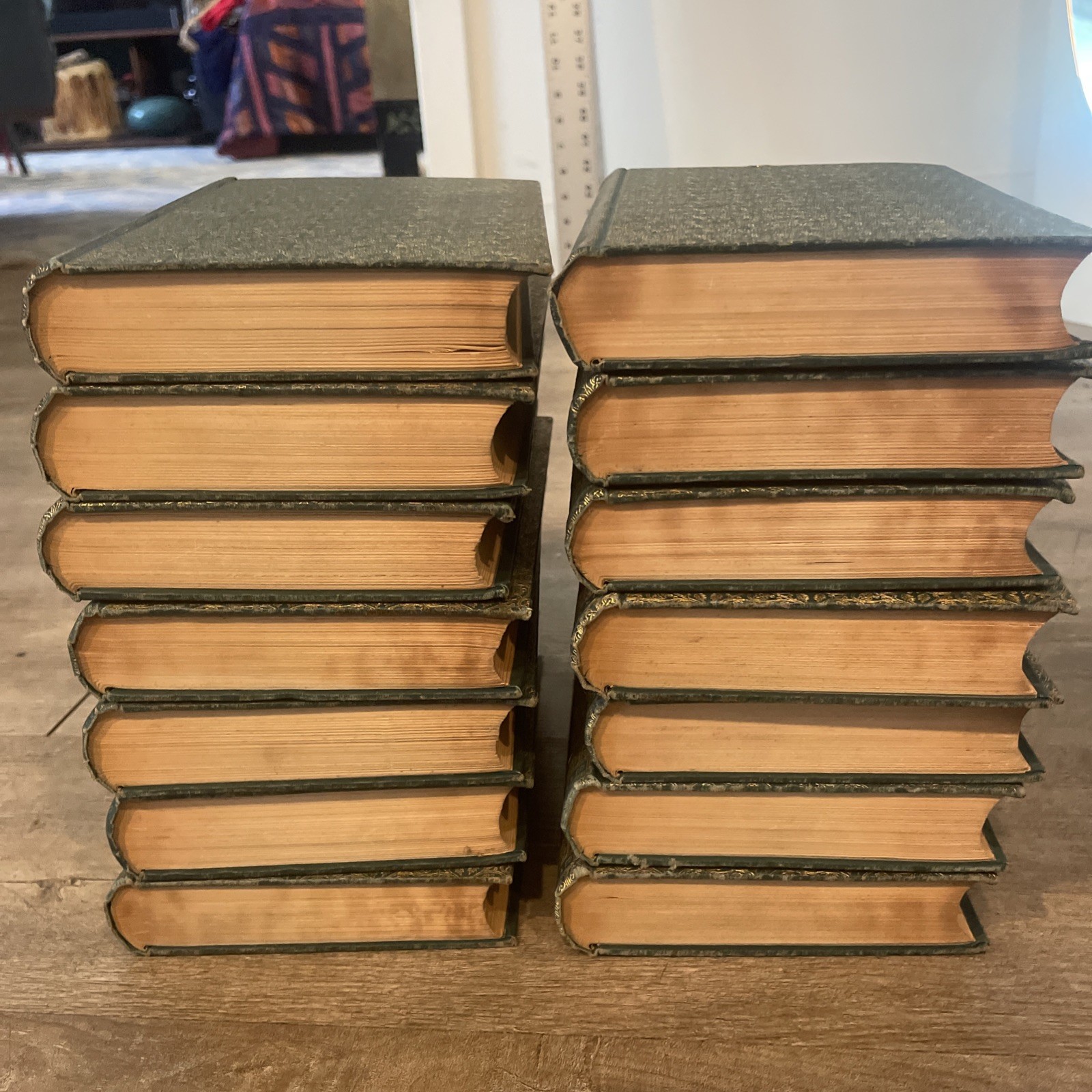 Vtg Alexandre Dumas Green Embossed Hard Cover Book Collection of 14 from 1800’s