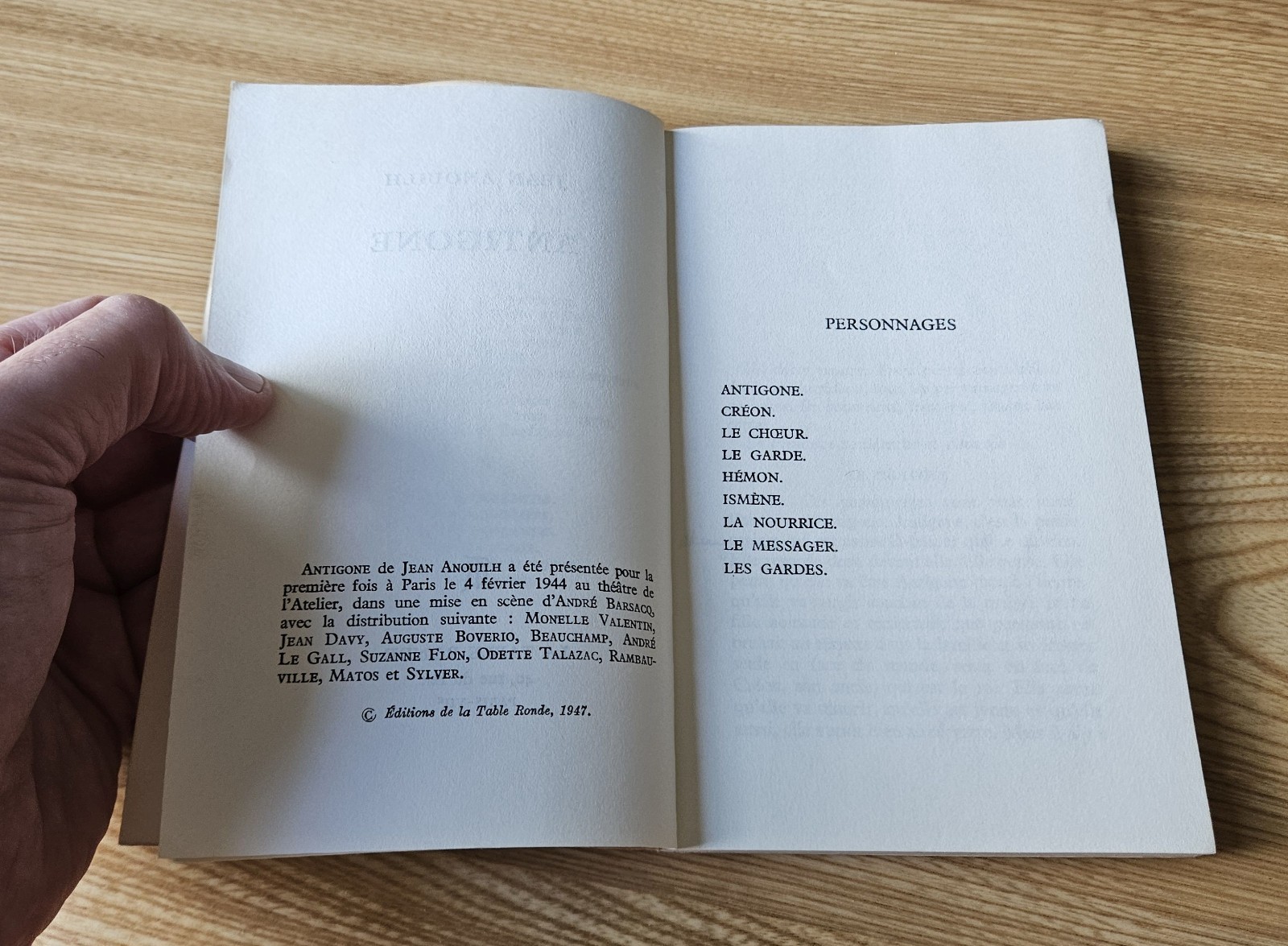 Antigone Jean Anouih 1947 La Table Ronde Paperback, Rare French Vintage PB