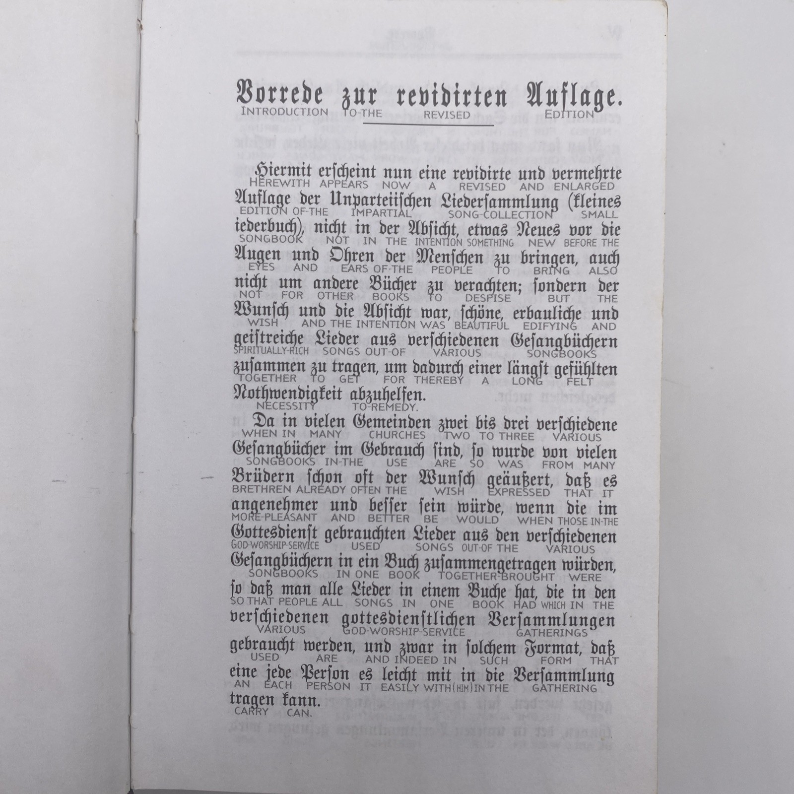 Impartial Song Collection Unparteiische Liedersammlung German And English Text