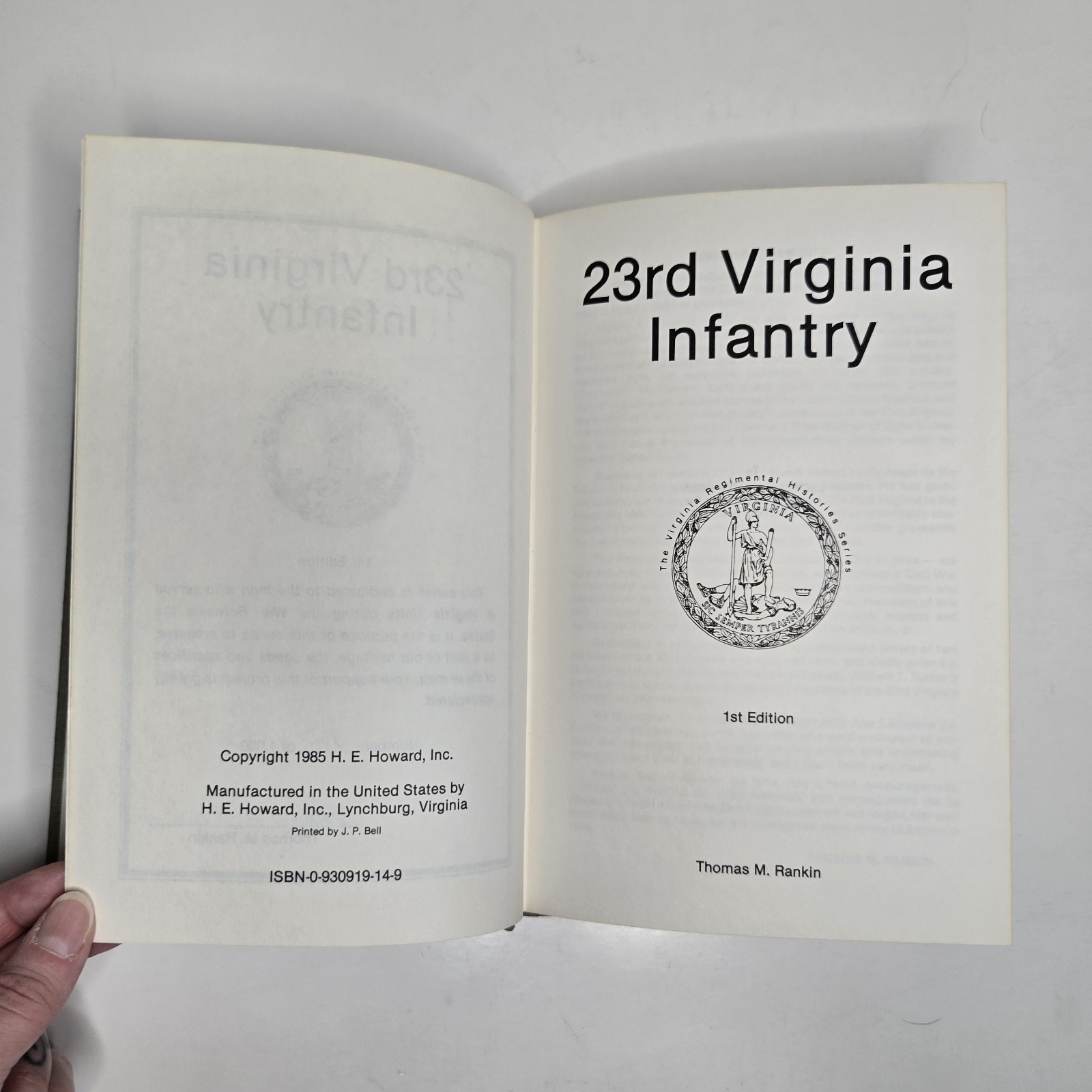 23rd Virginia Infantry, Thomas Rankin, #480 of 1000 Signed First Edition HC 1985