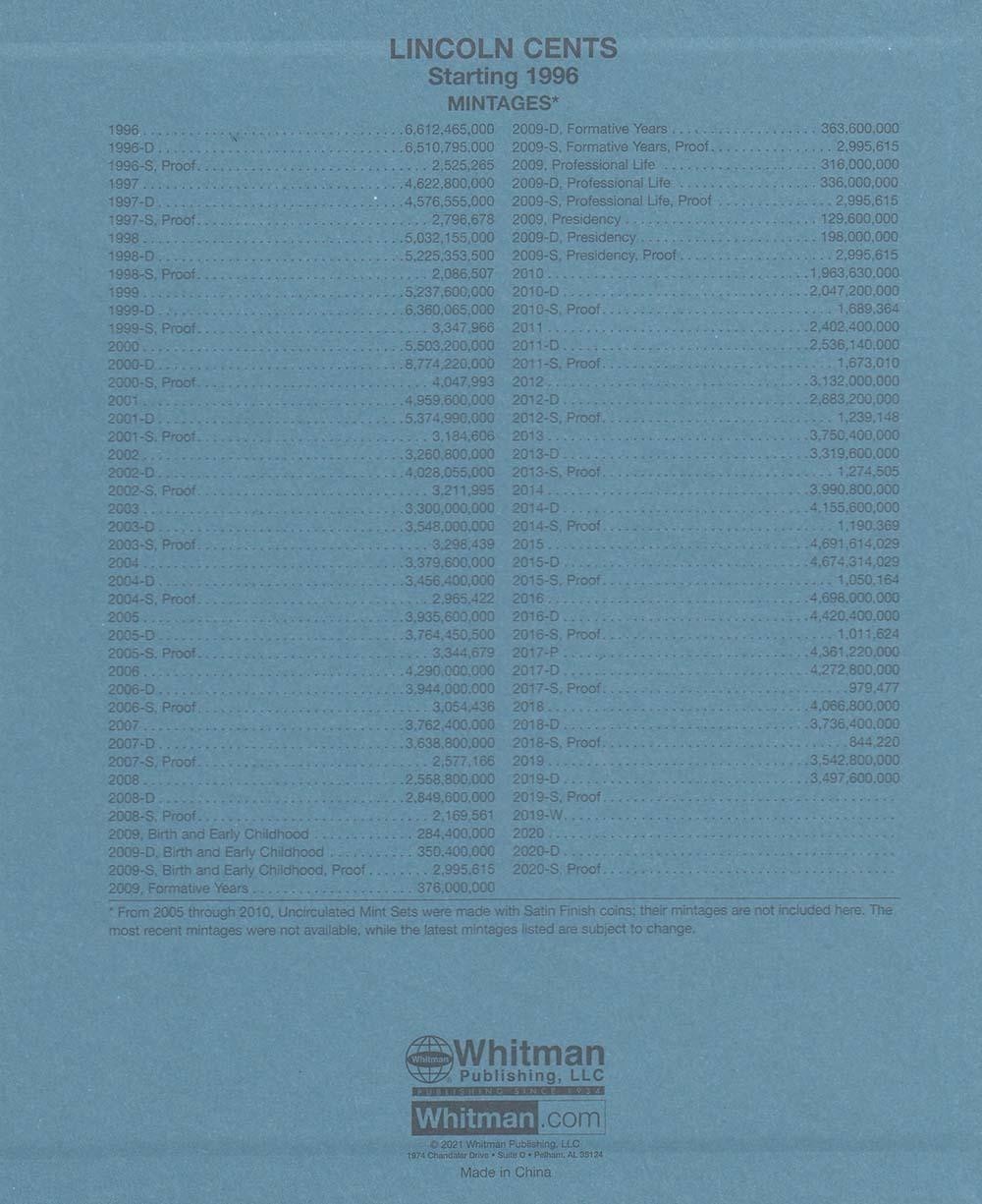 Lincoln Cents Coin Album 1996-Date Folder By Whitman 2235 New Free Page Shipping