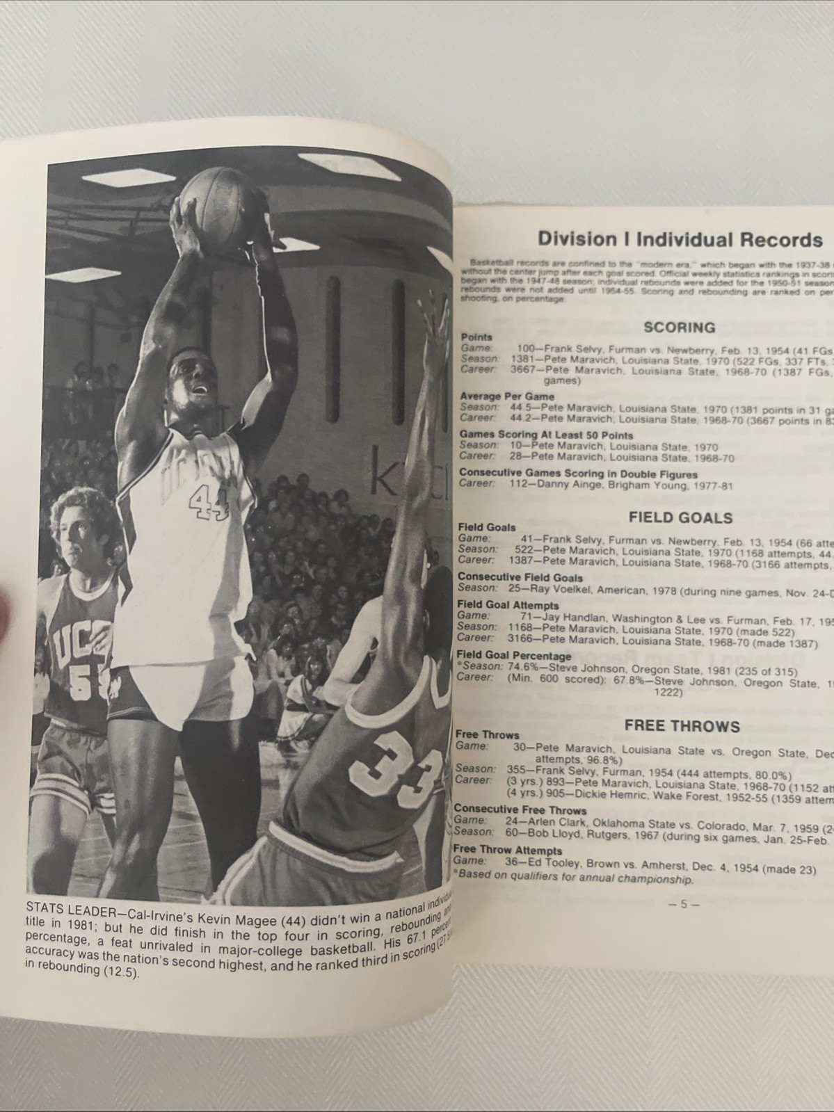 1982 NCAA BASKETBALL RECORDS-KEVIN MAGEE COVER Softcover Book 320 Pages