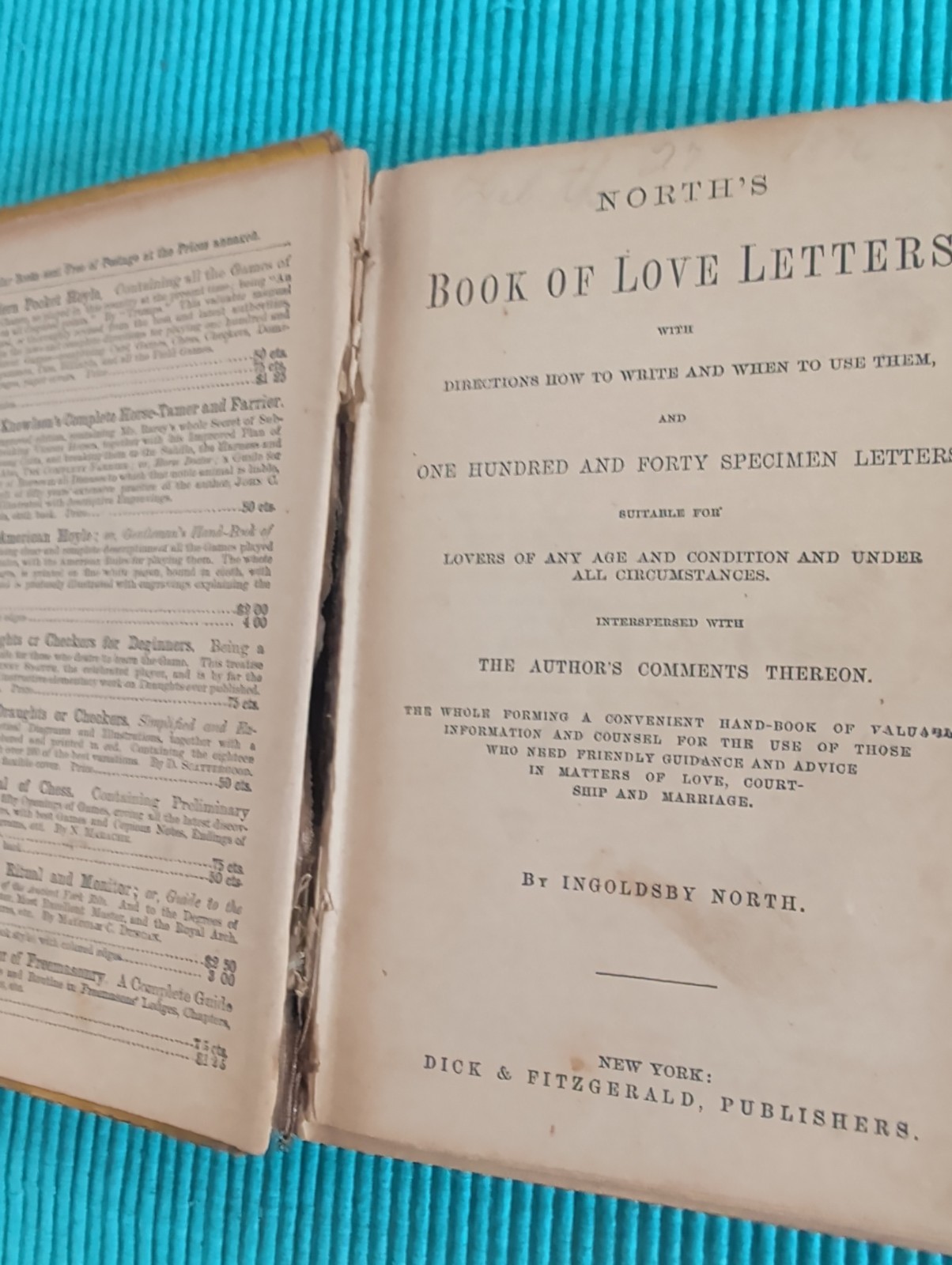 Antique 1867 North’s Book of Love Letters Courtship Marriage Ingoldsby North