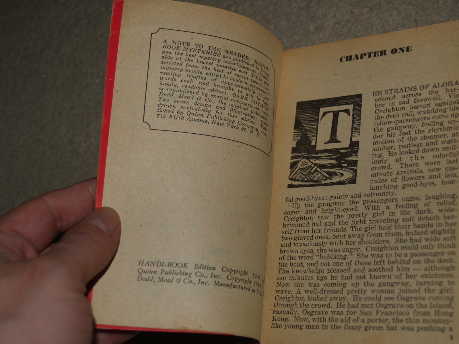 THE DARK VOYAGE BY HUGH ADDIS 1945 RARE HANDI-BOOKS # 37 PULP ERA THRILLER