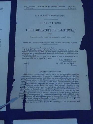 4 ea EARLY CALIFORNIA Legal Resolutions 1859-96 Military, Mining, Brandy Tax
