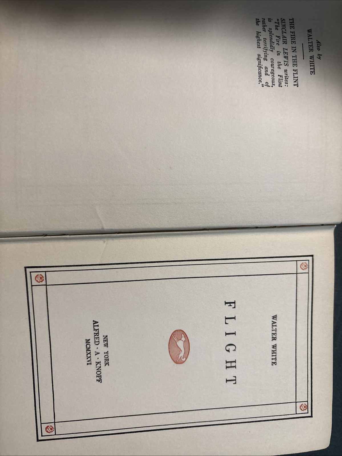 Flight – Walter White First Edition Alfred A. Knopf, Inc. 1926
