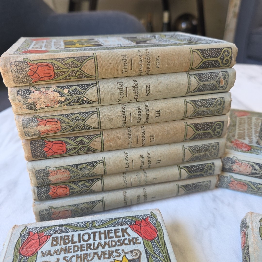 (20) Library Of Dutch Authors Bibliotheek Van Nederlandsche HC Art Nouveau Cover