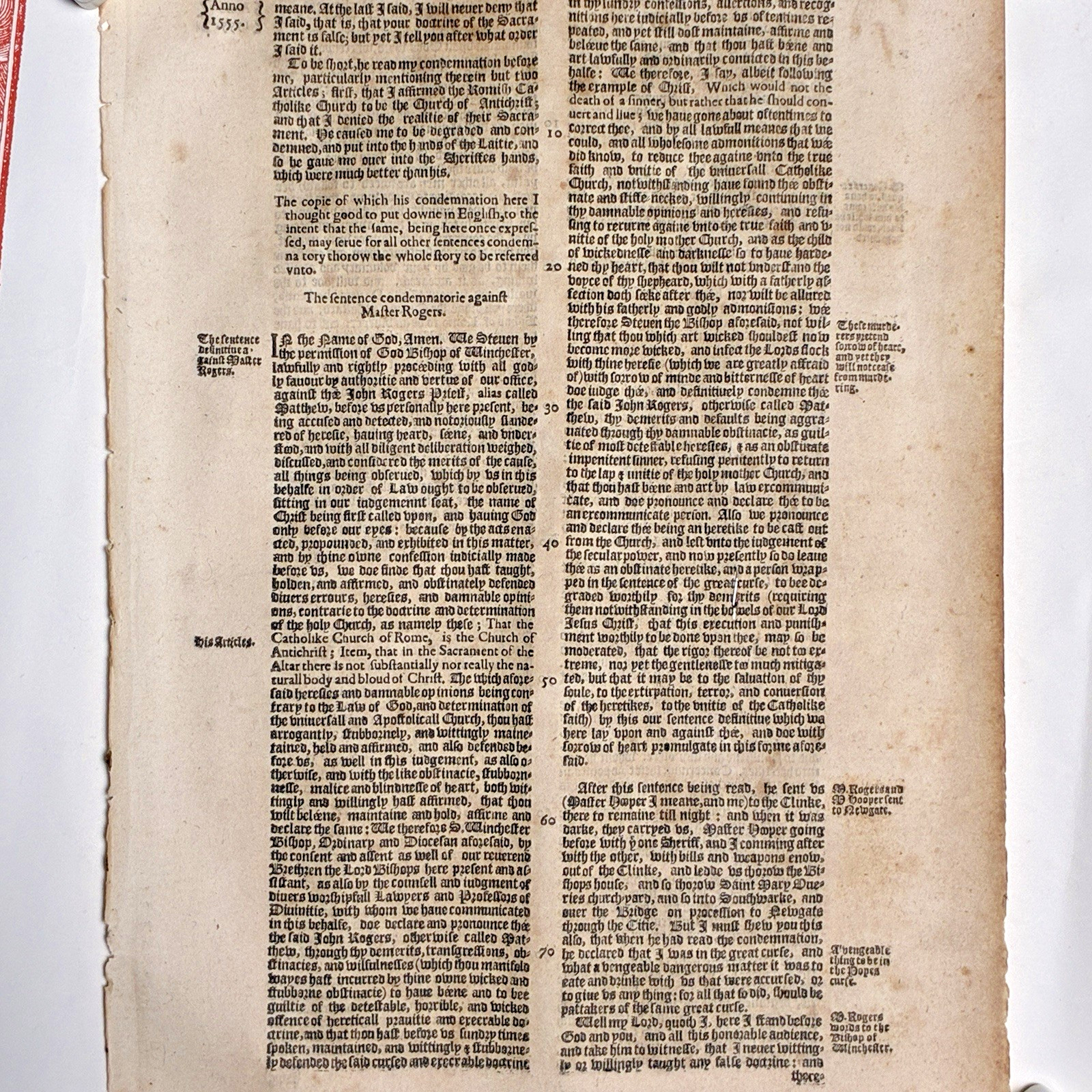 Original 1631 Foxe’s Book of Martyrs Leaf – Master Rogers – Acts & Monuments