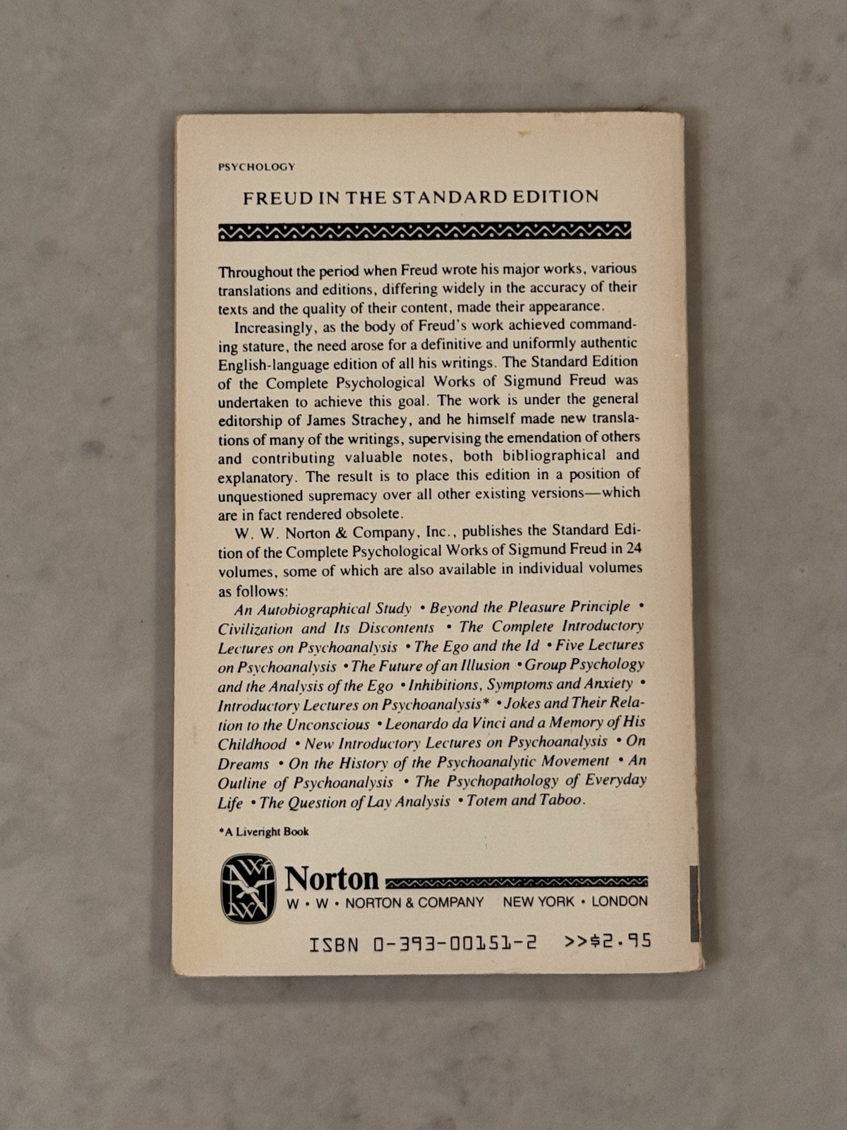 An Outline of Psycho-Analysis, Sigmund Freud, 1969 Norton Library