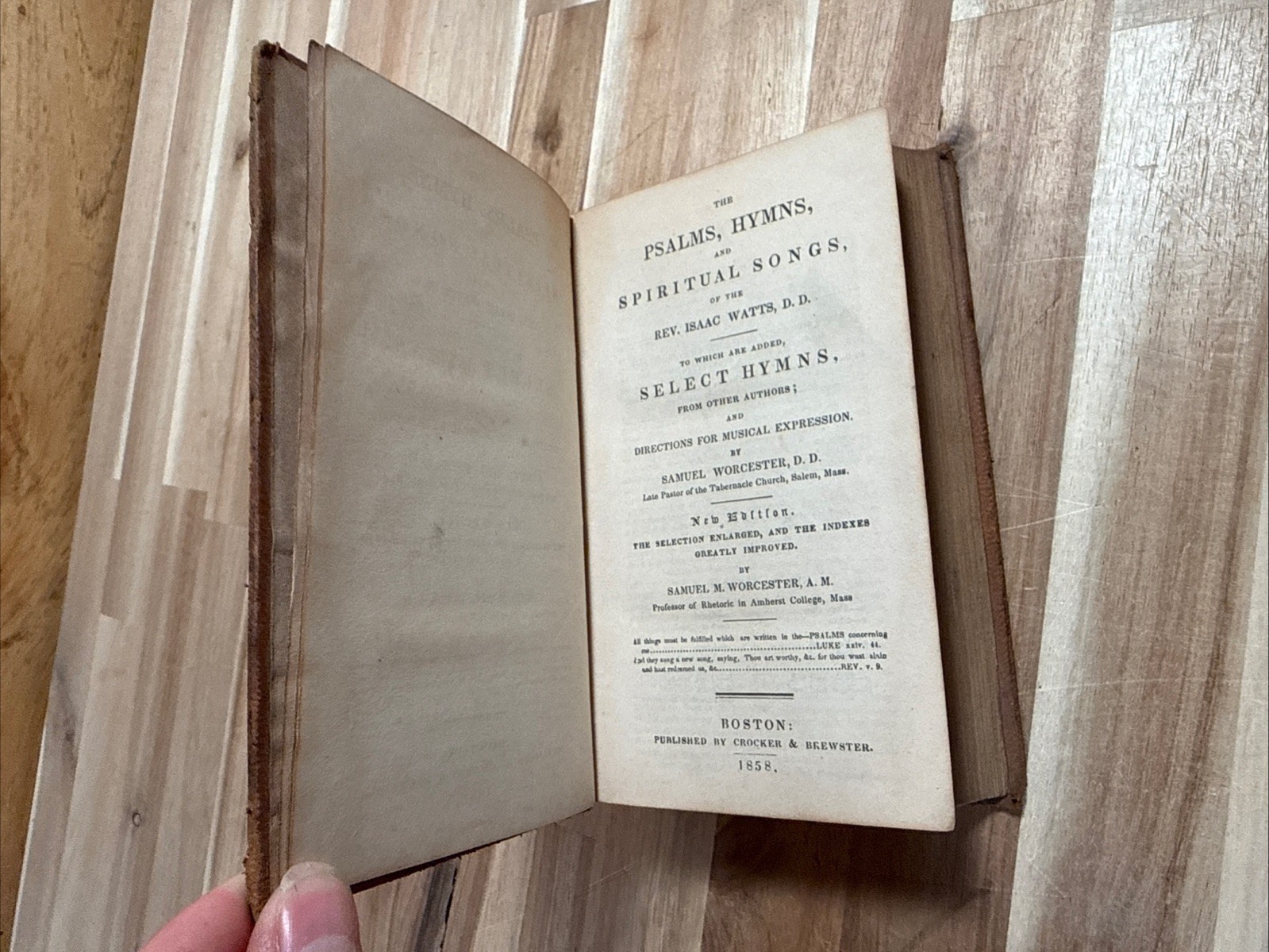 1858 PSALMS HYMNS SPIRITUAL SONGS isaac watts BOSTON leather ANTIQUE old