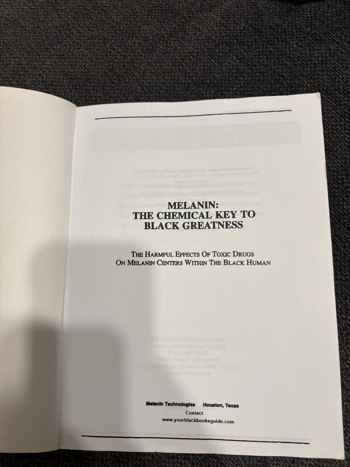 Carol Barnes Melanin The Chemical Key to Black Greatness1988 First Printing